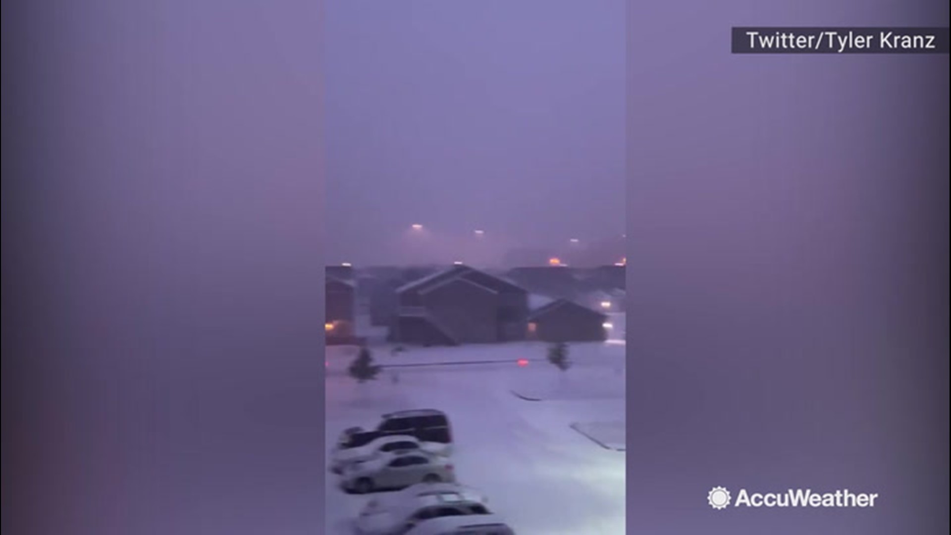 Morning commuters were greeted to a winter storm in autumn in Bismarch, North Dakota, on Oct. 10. Blowing snow can be seen reducing visibility. Multiple cars slipping off the roads were reported.