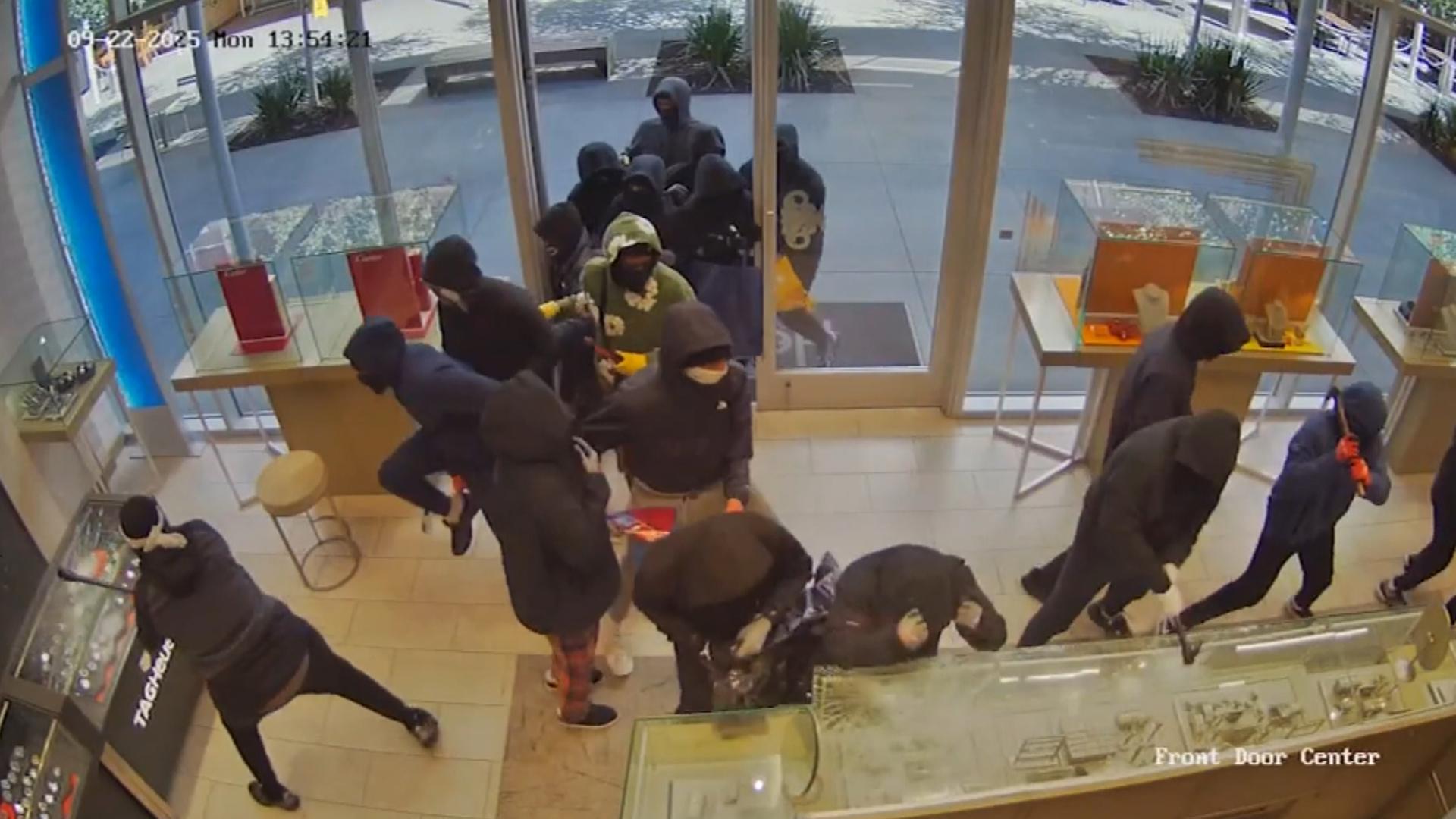 Dramatic video shows nearly 25 suspects ransacking a jewelry store in a $1 million heist in San Ramon, California. (KGO via CNN Newsource)