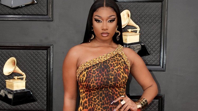 megan thee stallion gold dress Makes Sure All Eyes Are on Her at GRAMMYs WOMENS