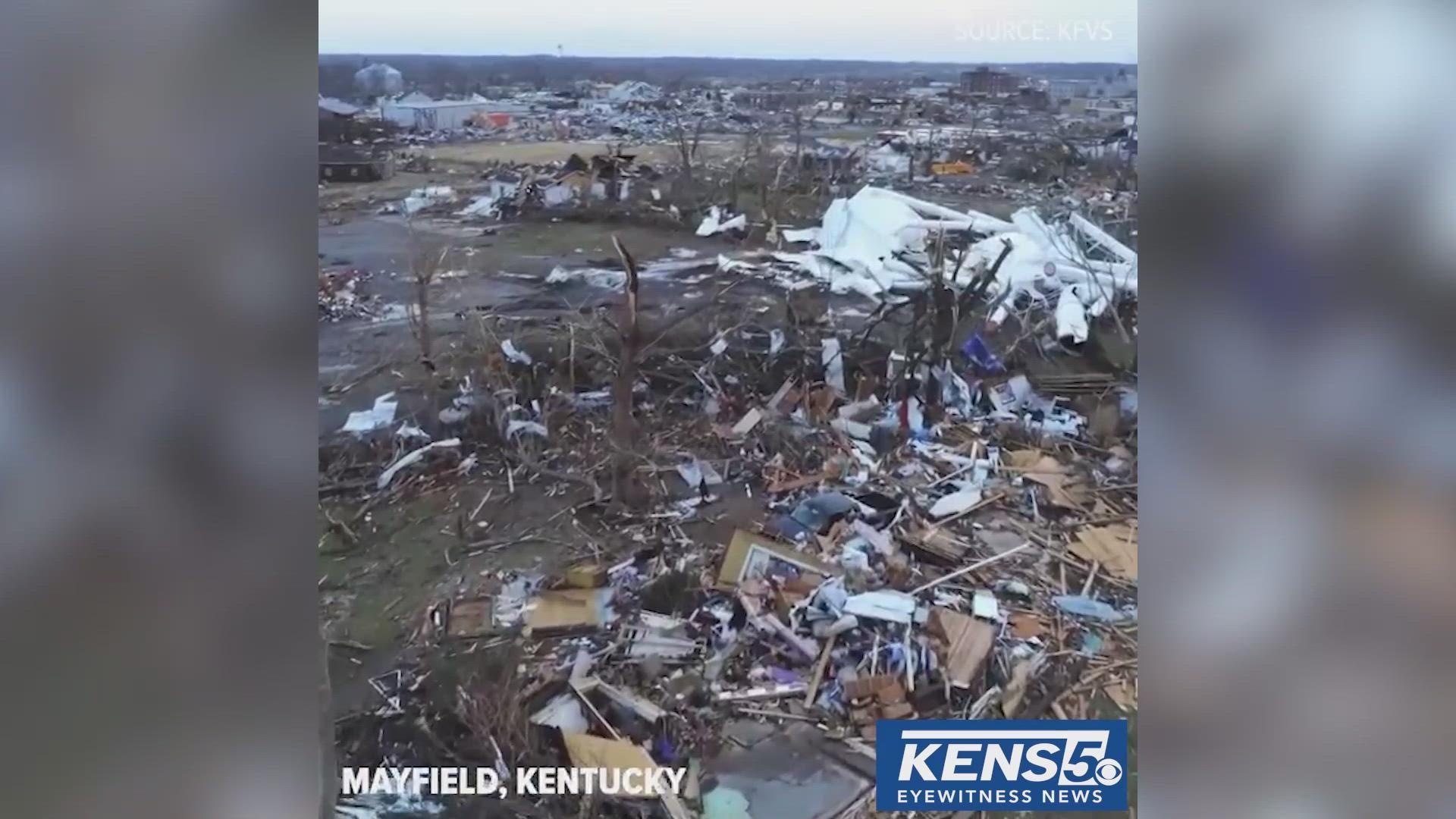 Miles of devastation in Mayfield, Kentucky after deadly tornados and severe weather hit several Midwest states overnight.
