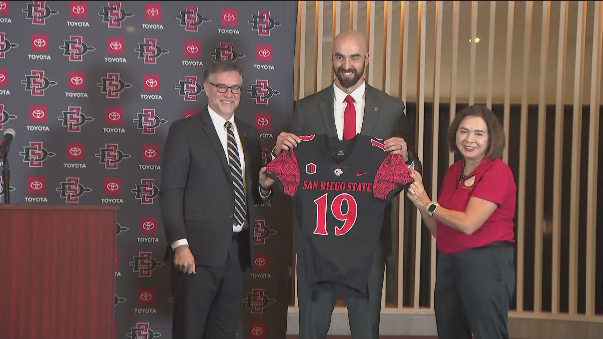 Aztec director of athletics John David Wicker made the announcement during a press conference that included the school band, cheerleaders and a room full of fans.