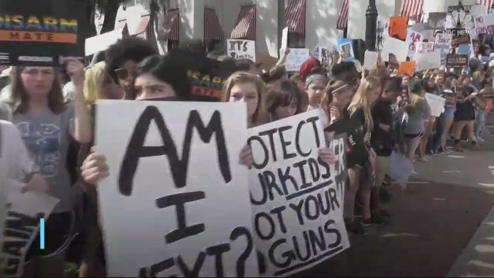 Tens of thousands take part in student walk-outs across the nation, demanding gun control in the wake of last week's deadly massacre in Parkland, Florida.  NBC's Blayne Alexander reports.