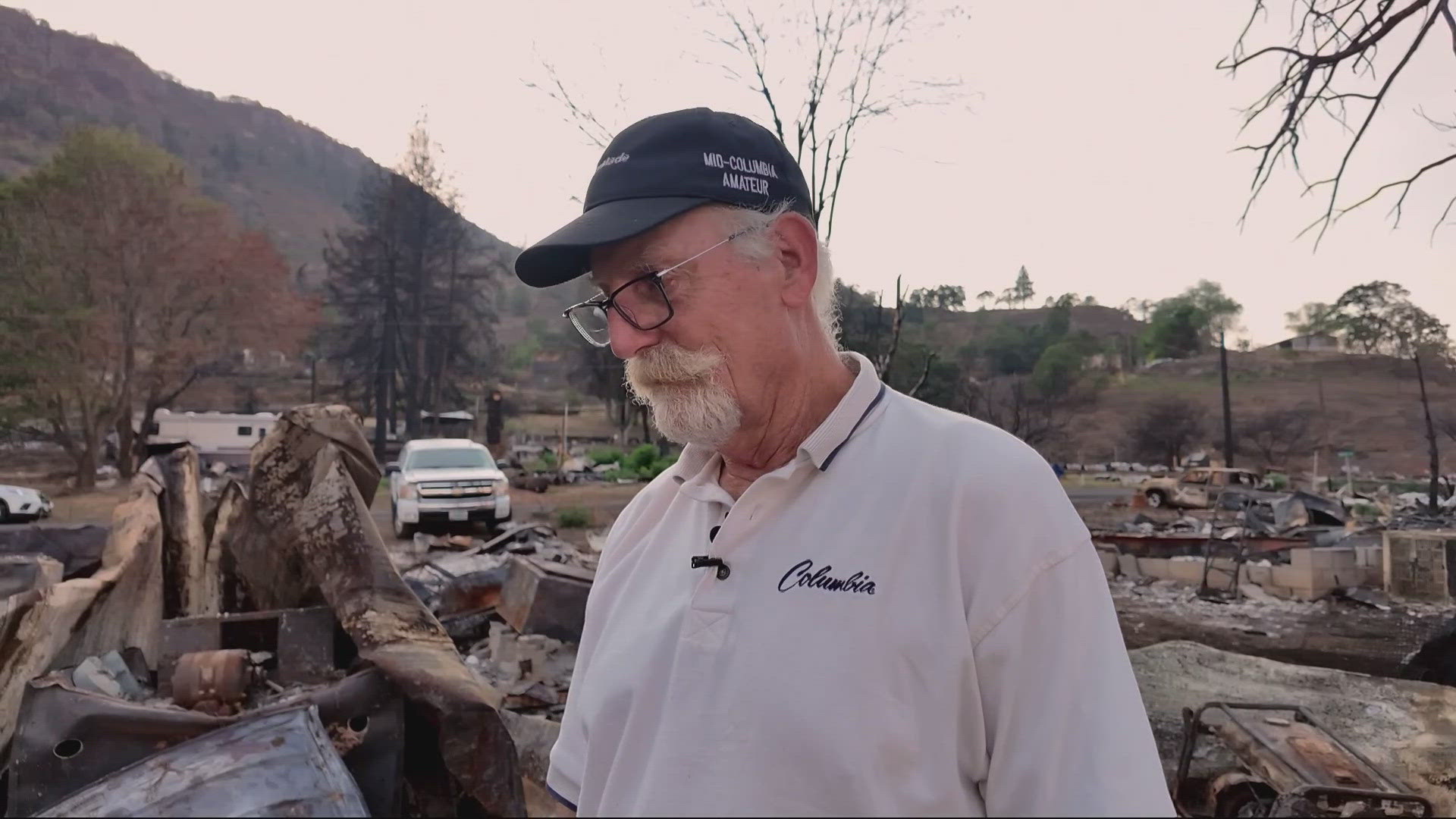 The fire burned down more than 50 homes and uprooted dozens of people in Wasco County, including Patrick Hollander, who's still waiting for debris cleanup to begin.
