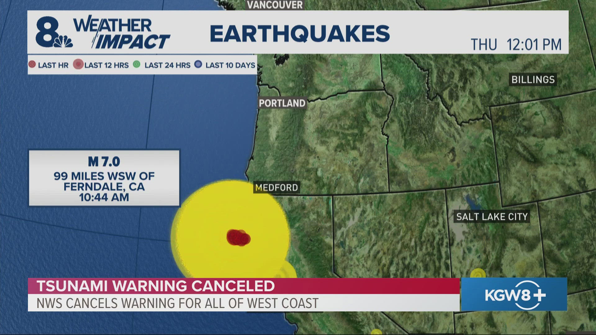 The warning came after a magnitude 7.0 earthquake was record off the coast southwest of Eureka, California just 10:45 a.m. Thursday, prompting an evacuation.