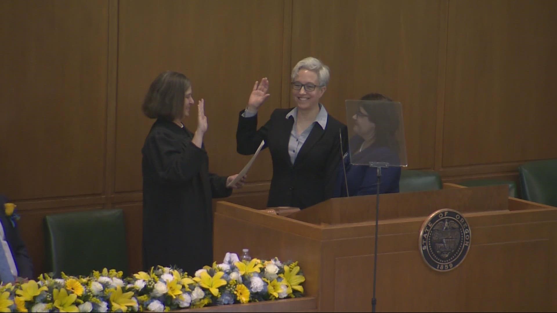 Oregon Governor Tina Kotek was sworn in and delivered her inaugural address Monday, pledging to take aggressive action to tackle the state's housing crisis.