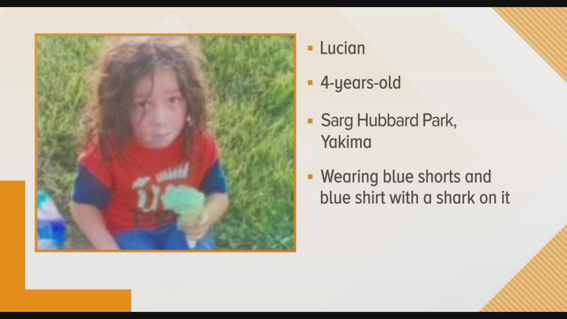 Police say "Lucian" walked away from his parents at Sarg Hubbard Park in Yakima Saturday night