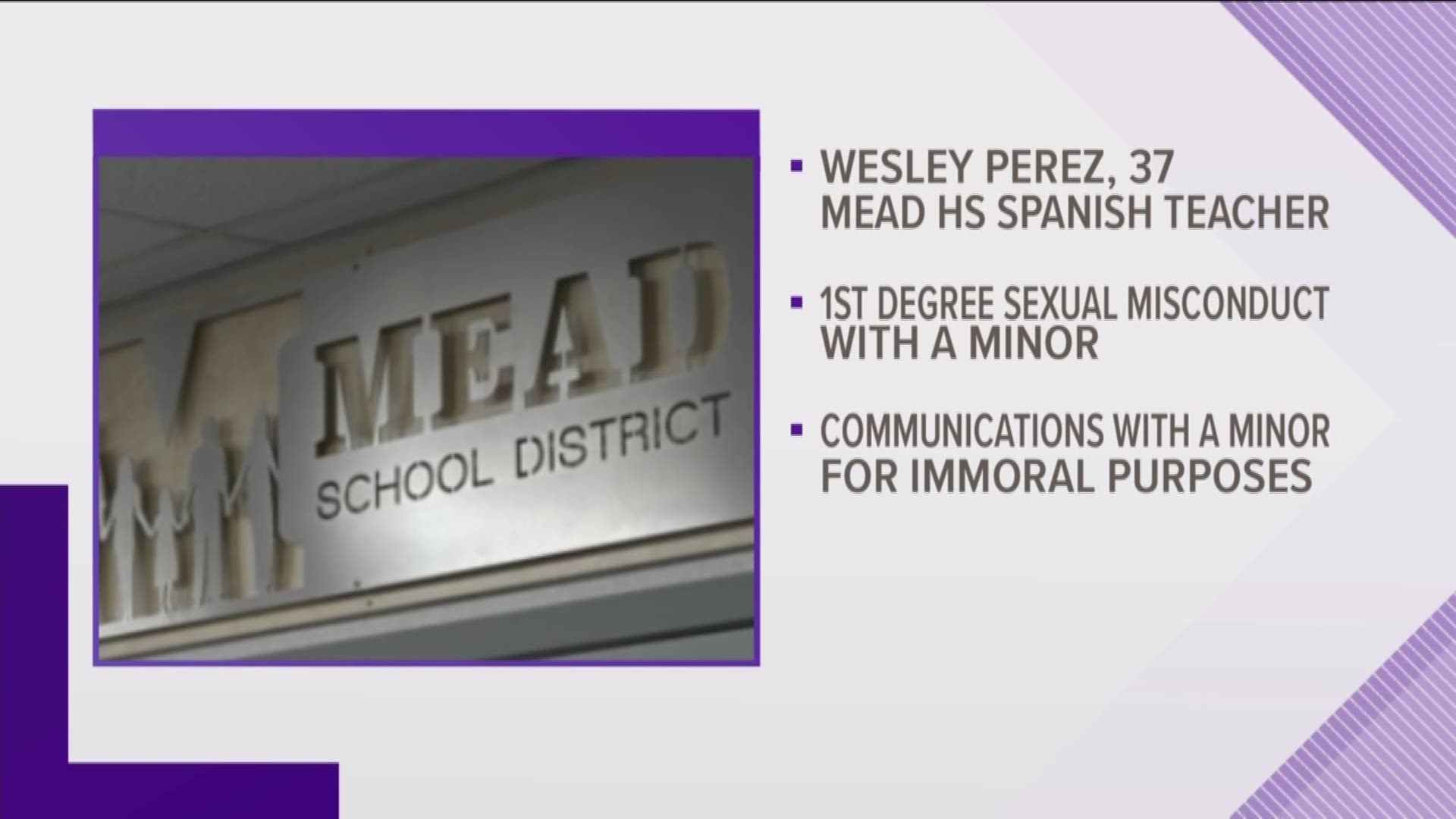 Mead HS Spanish teacher arrested, charged with sexual misconduct with a minor