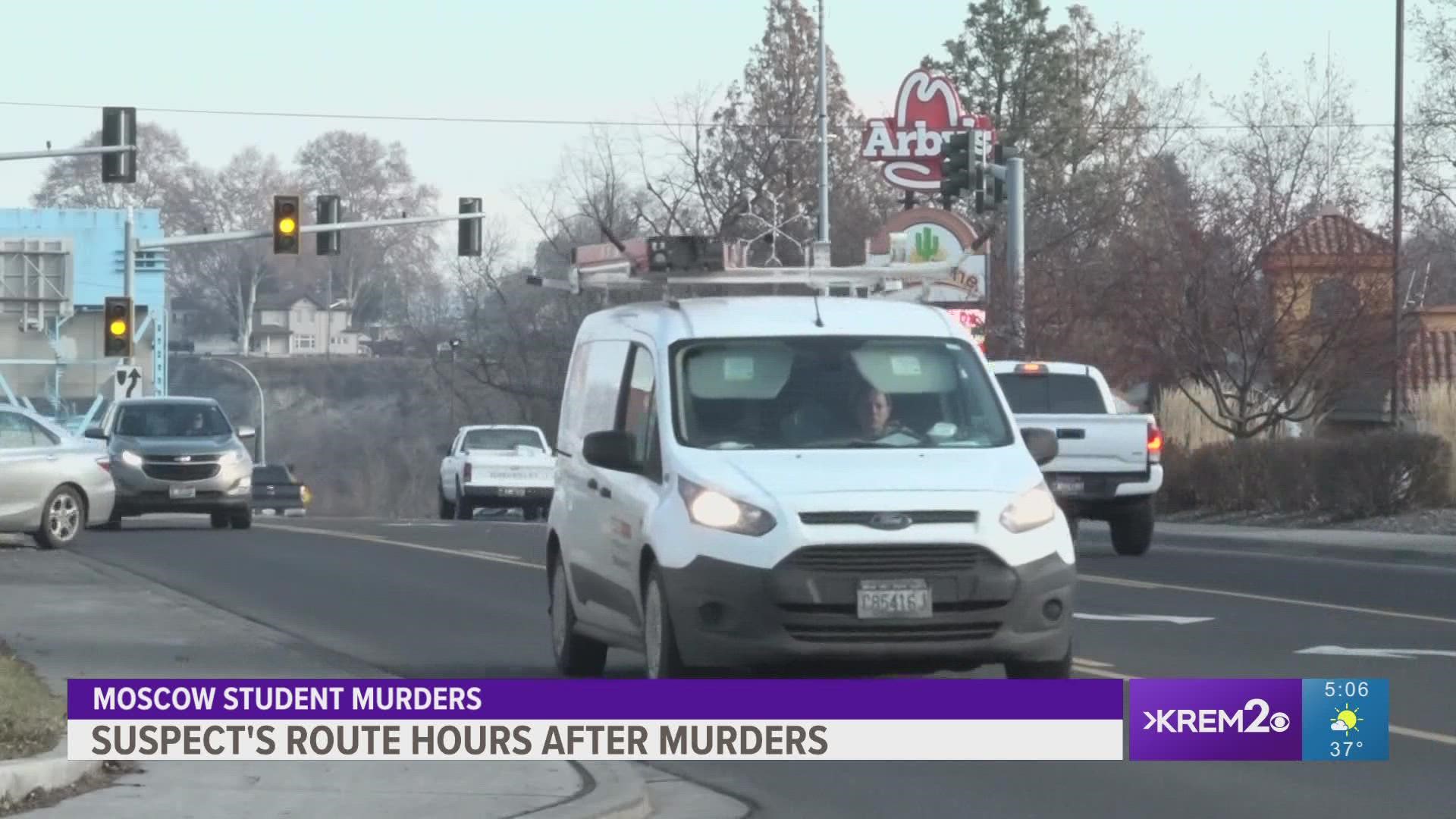 Police say cell phone records show the suspect traveled 35 miles away from Pullman just hours after the murders.