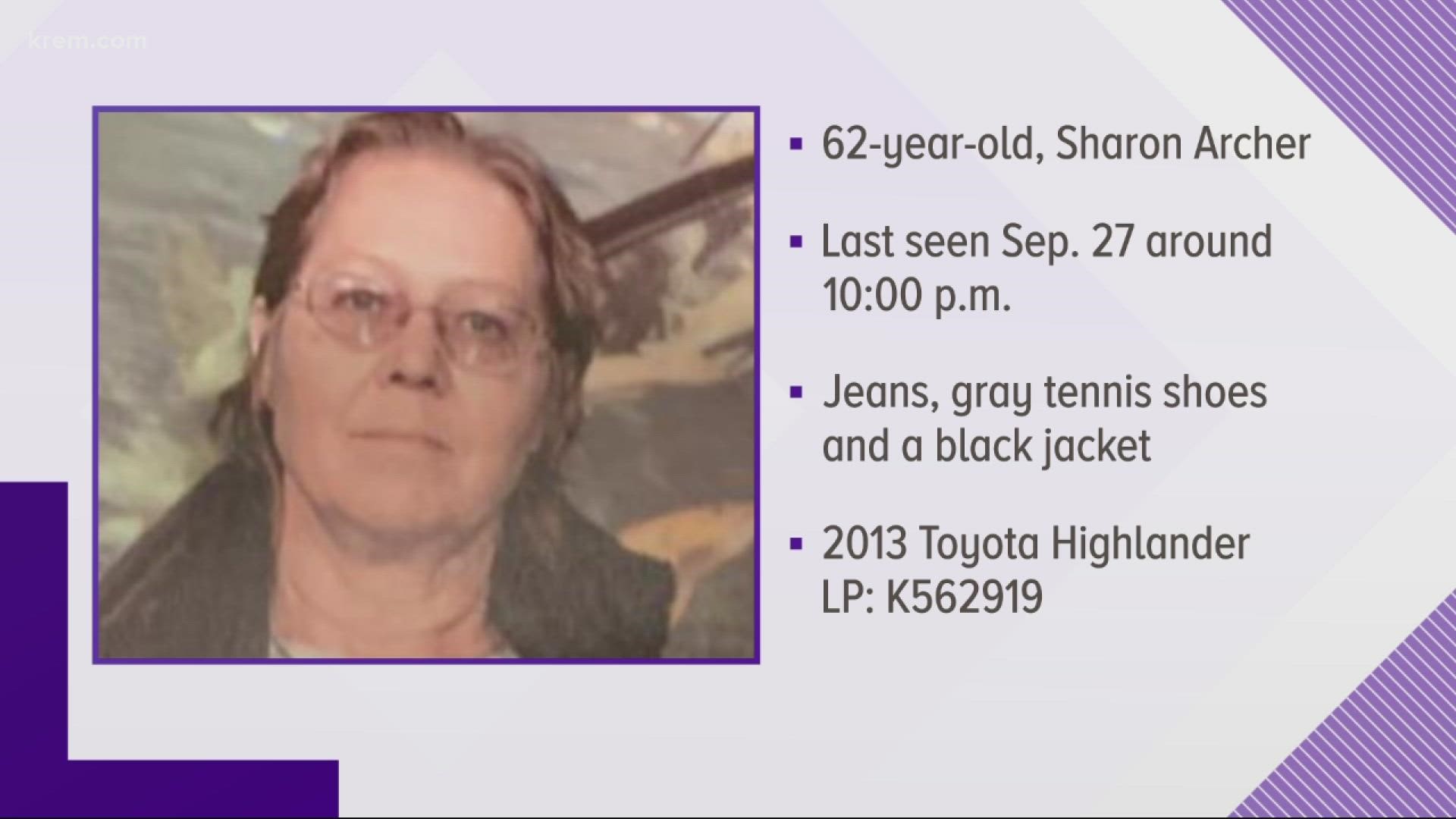 Sharon Archer, 62, was last seen at her home in the area of 5th Street and Locust Avenue on Monday at 10 p.m.