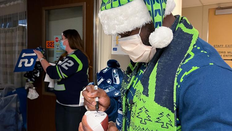 Seattle Seahawks visit Providence Sacred Heart Children's Hospital