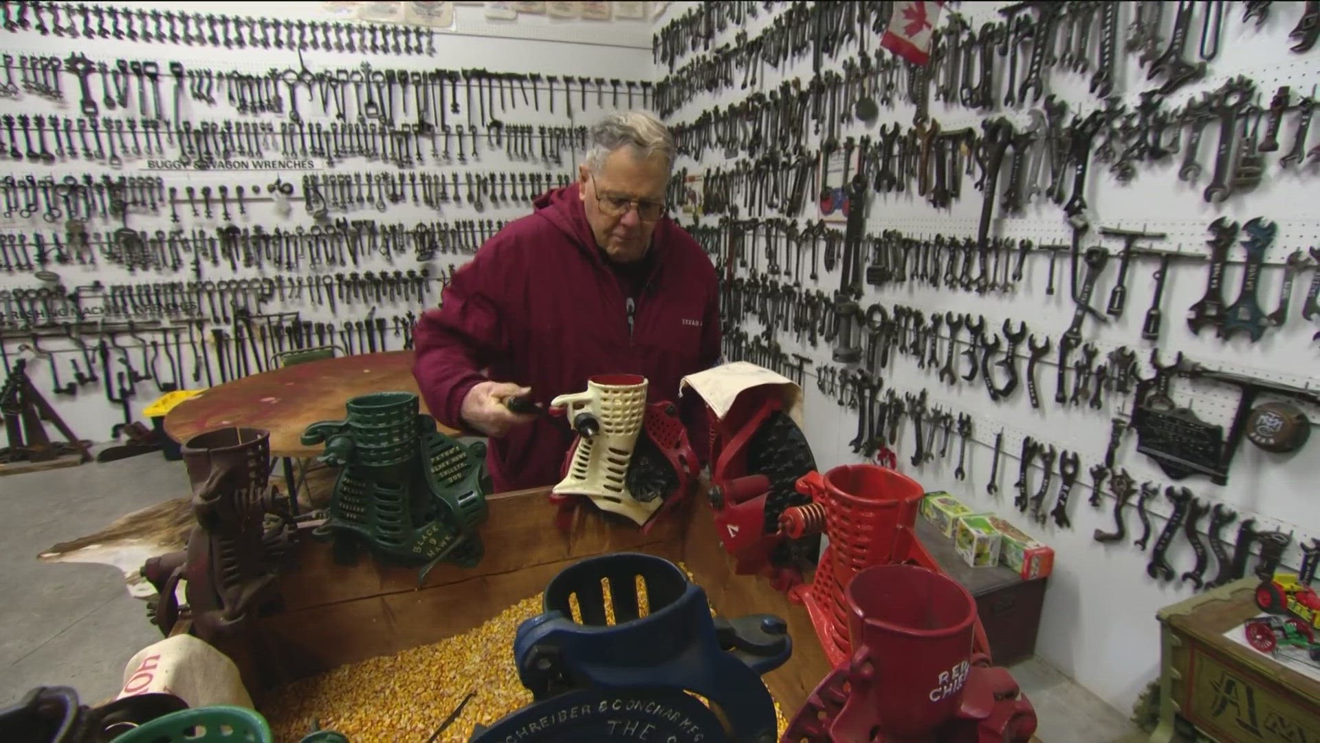 In a converted shed in Marsing, Idaho, lives Pete Rathbone's collection of rare farming equipment and wrenches.