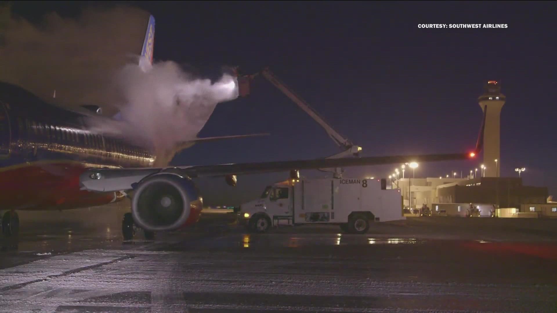 Ice accumulation can keep planes from being able to take off, resulting in delays and cancelations. Here's how airport crews try to deal with it.