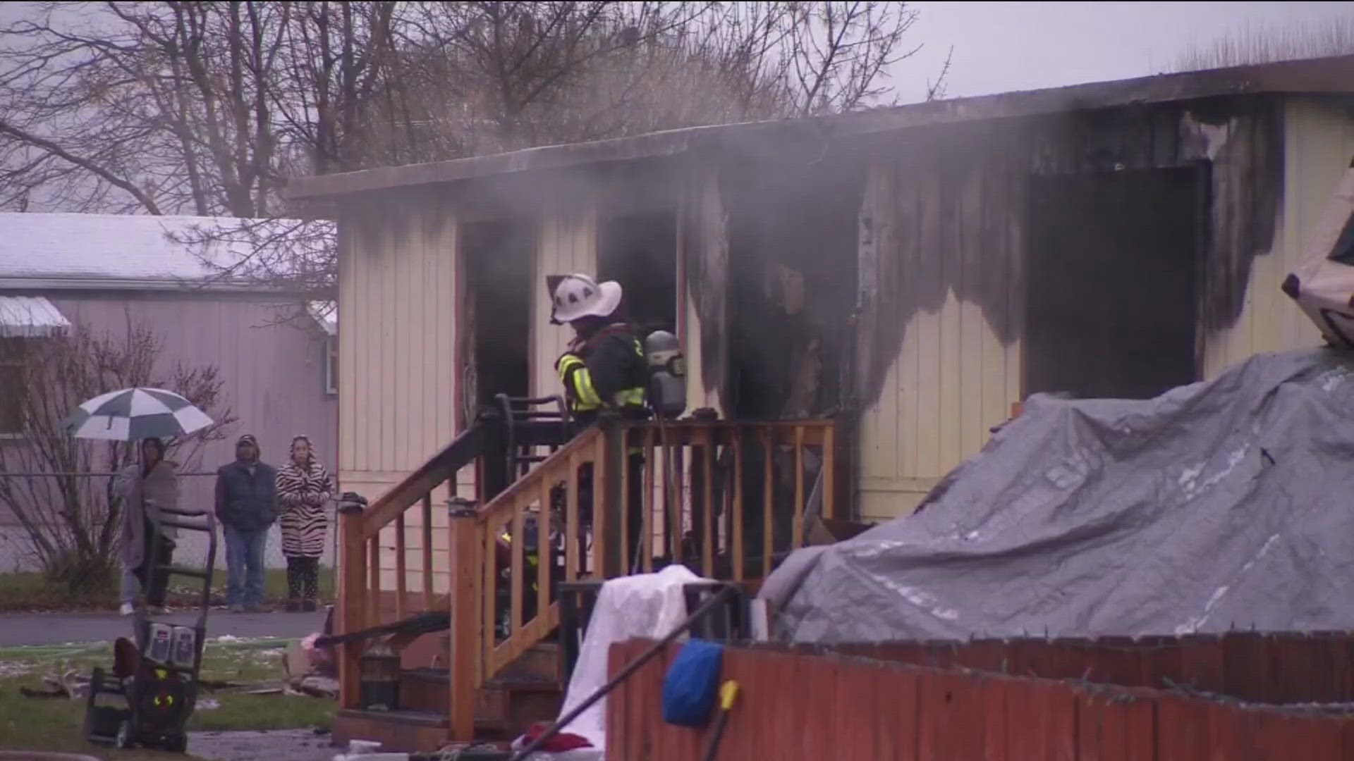 A fire broke out at the Indian Creek Mobile Home Park on Monday and the only person in the house jumped out of the window leaving uninjured.