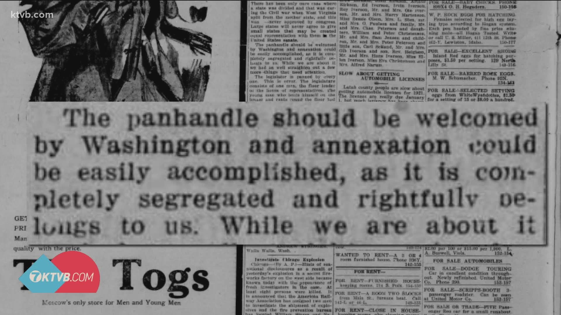 Andrew Stringer of Walla Walla, Wash. penned a letter to the Spokesman-Review on March 30, 1921. He argued that Idaho's Panhandle should become part of Washington.