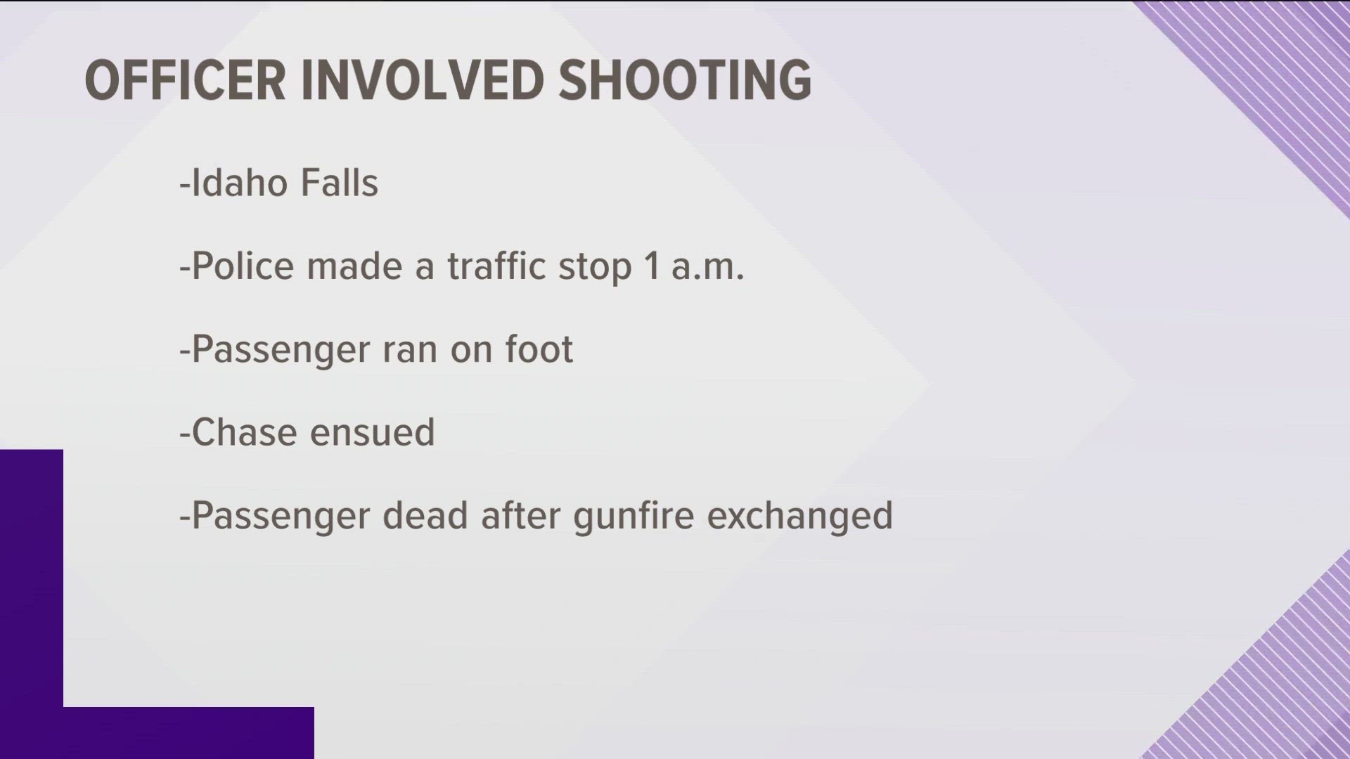 After a traffic stop, a passenger shot at officers and left on foot.