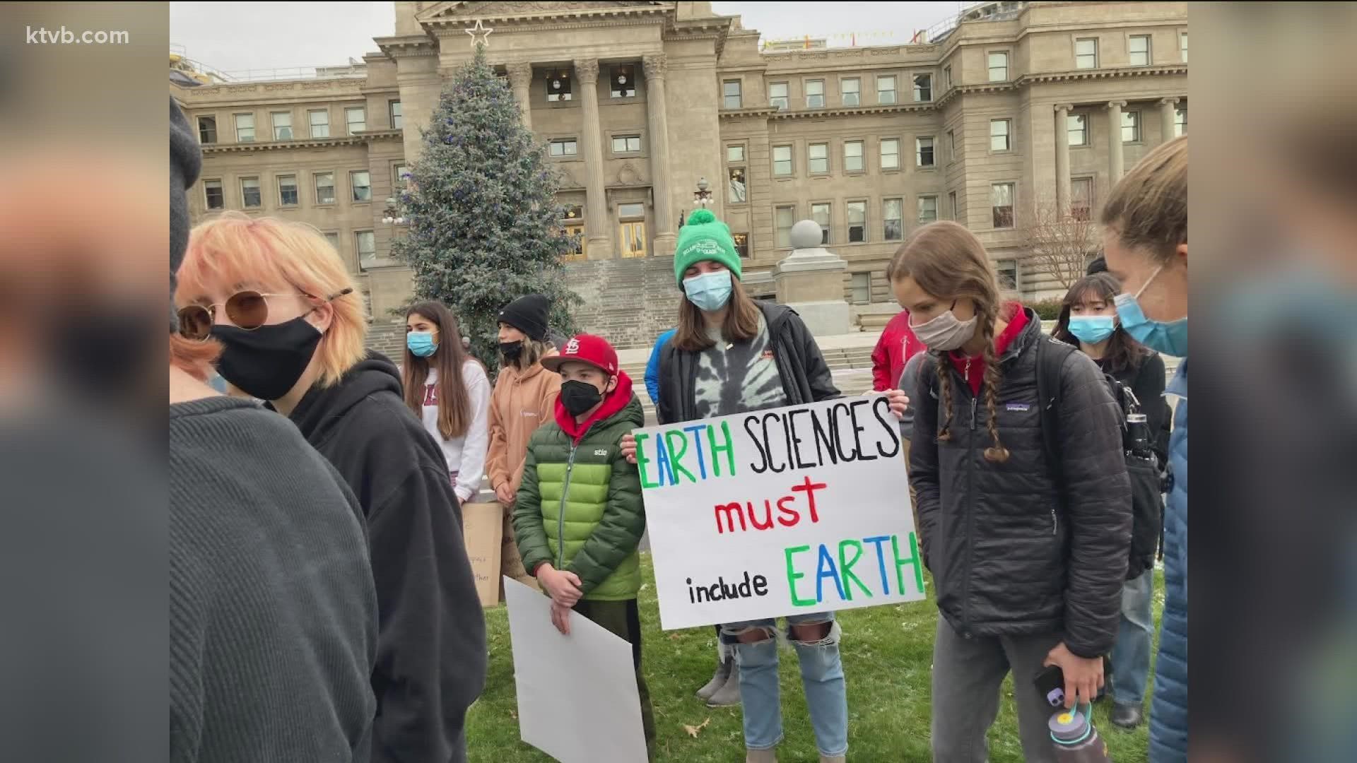 The gathering at the Idaho Statehouse drew about 250 people.