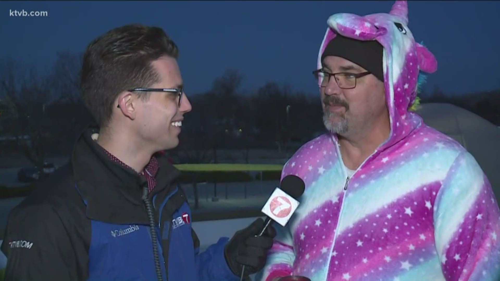 Jeff Farley stuck to his promise and wore a pink unicorn outfit, spent the night on school rooftop.