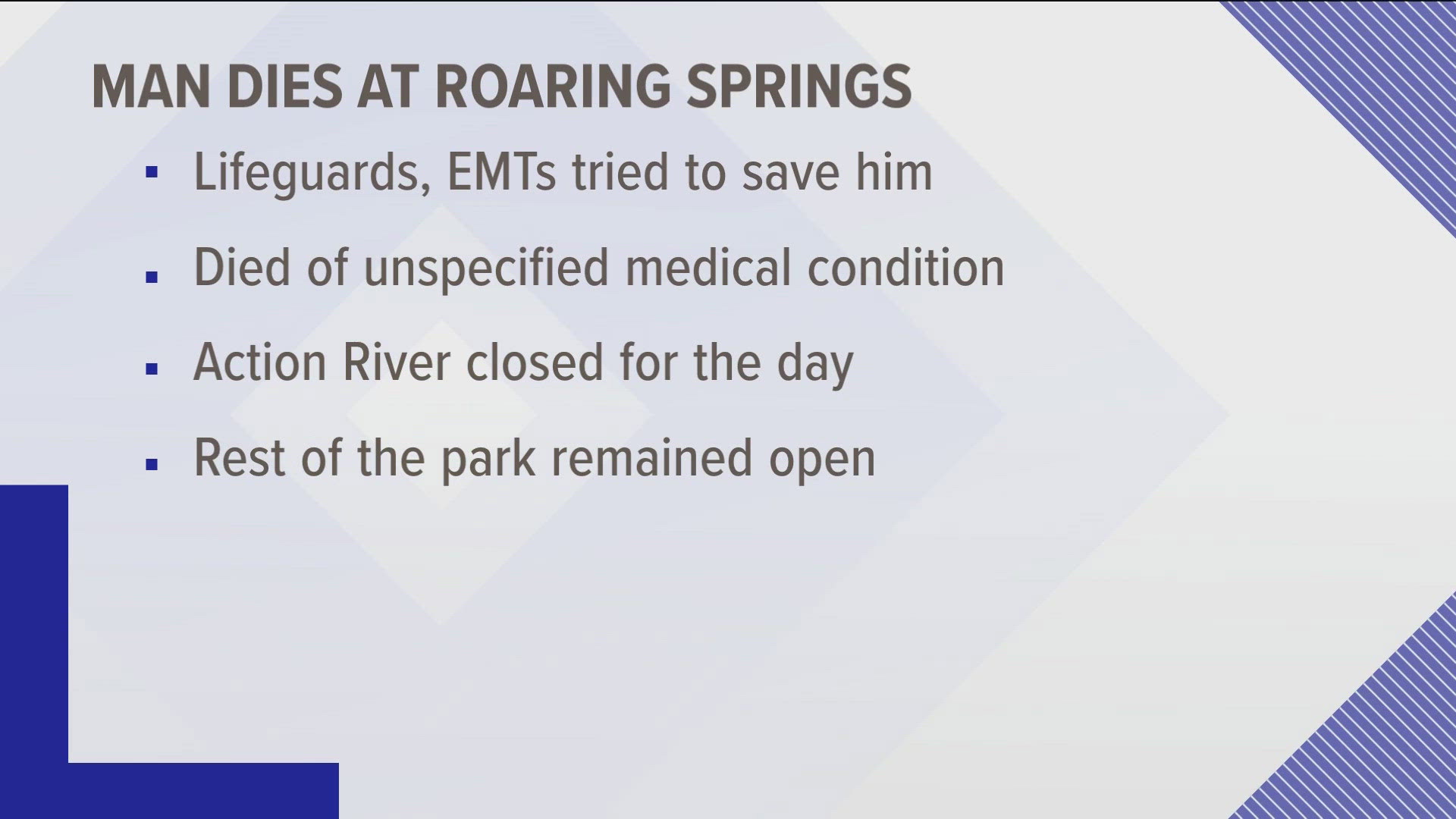 "Roaring Springs deepest sympathies are with his family," the park's management said.