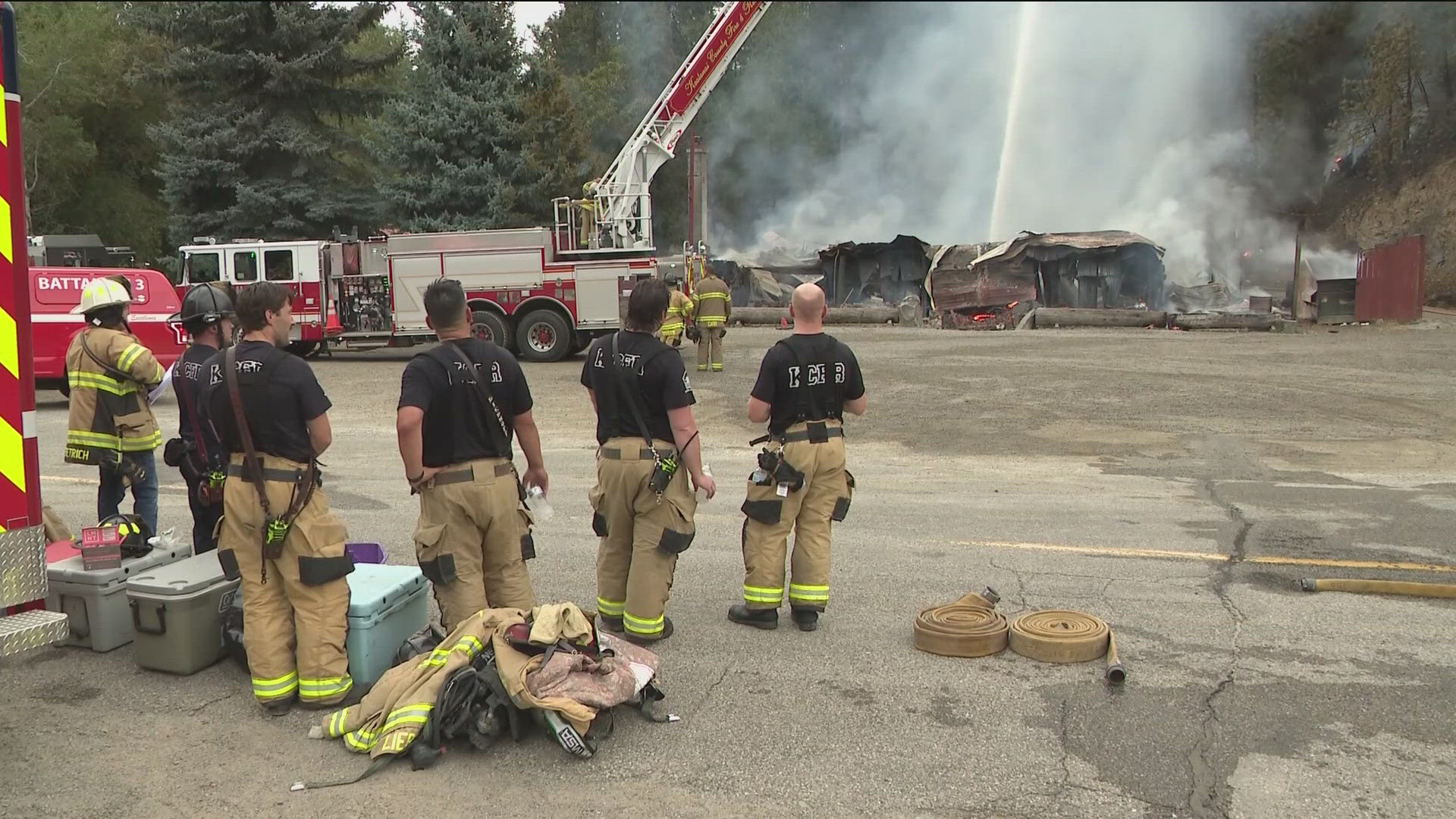 More than 12 hours after firefighters first put out the flames at the Wolf Lodge Inn, a small fire was spotted on the hillside behind the restaurant.