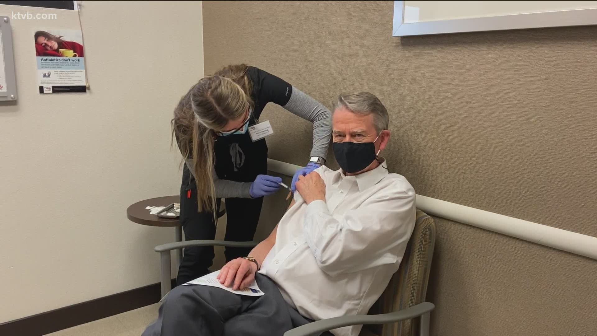 The governor's office shared video of Brad Little getting vaccinated at Primary Health in Meridian Monday.
