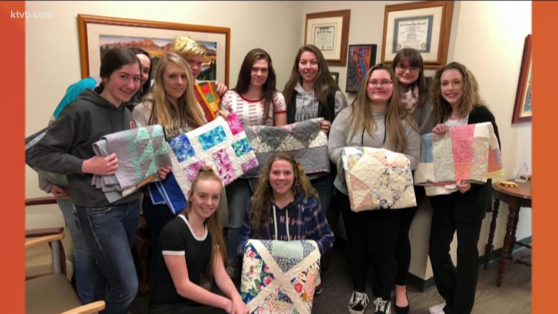 Students from Council High School delivered hand-made quilts to patients at Mountain States Tumor Institute on Monday.
