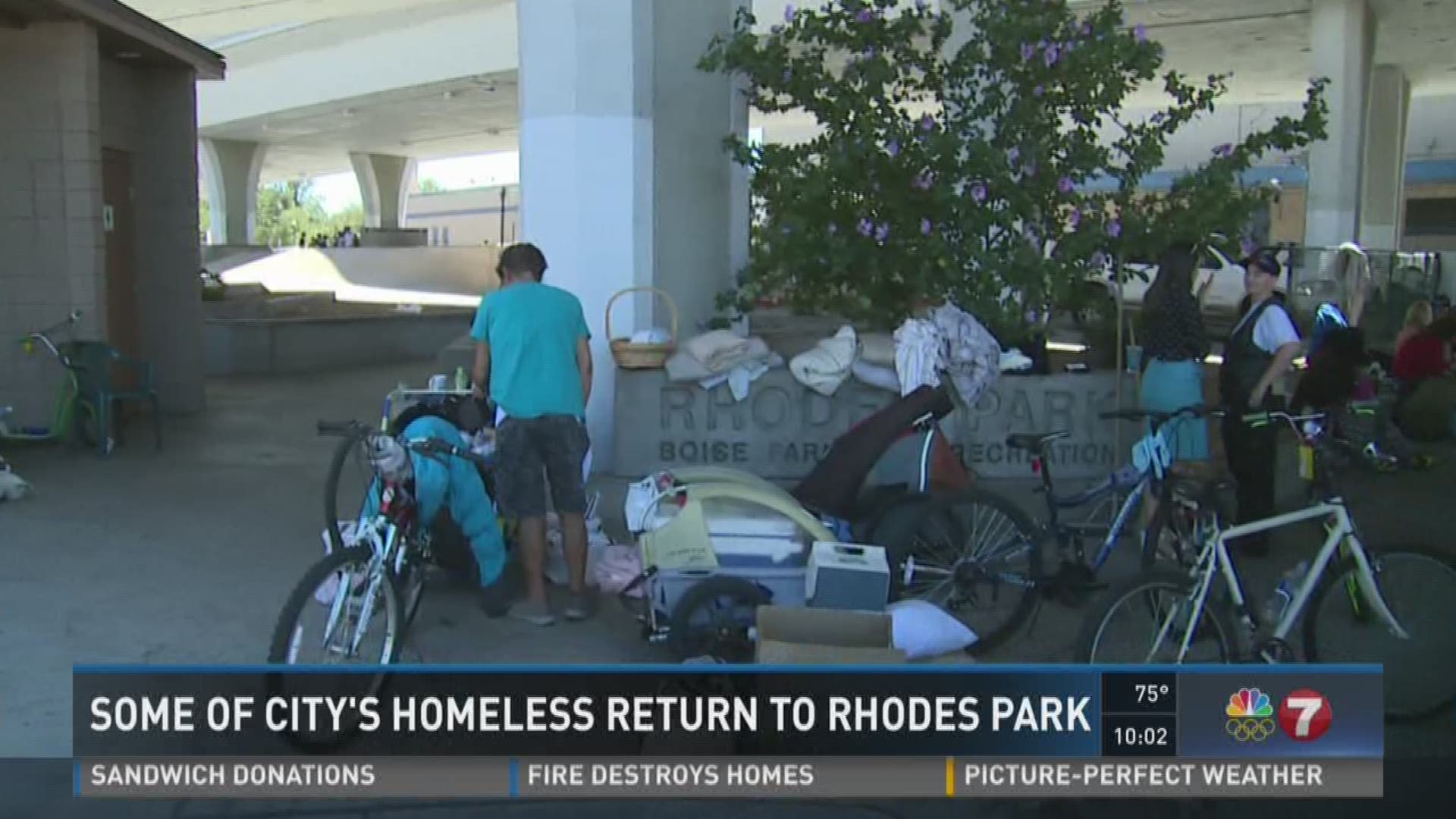 Some of city's homeless return to Rhodes Park.