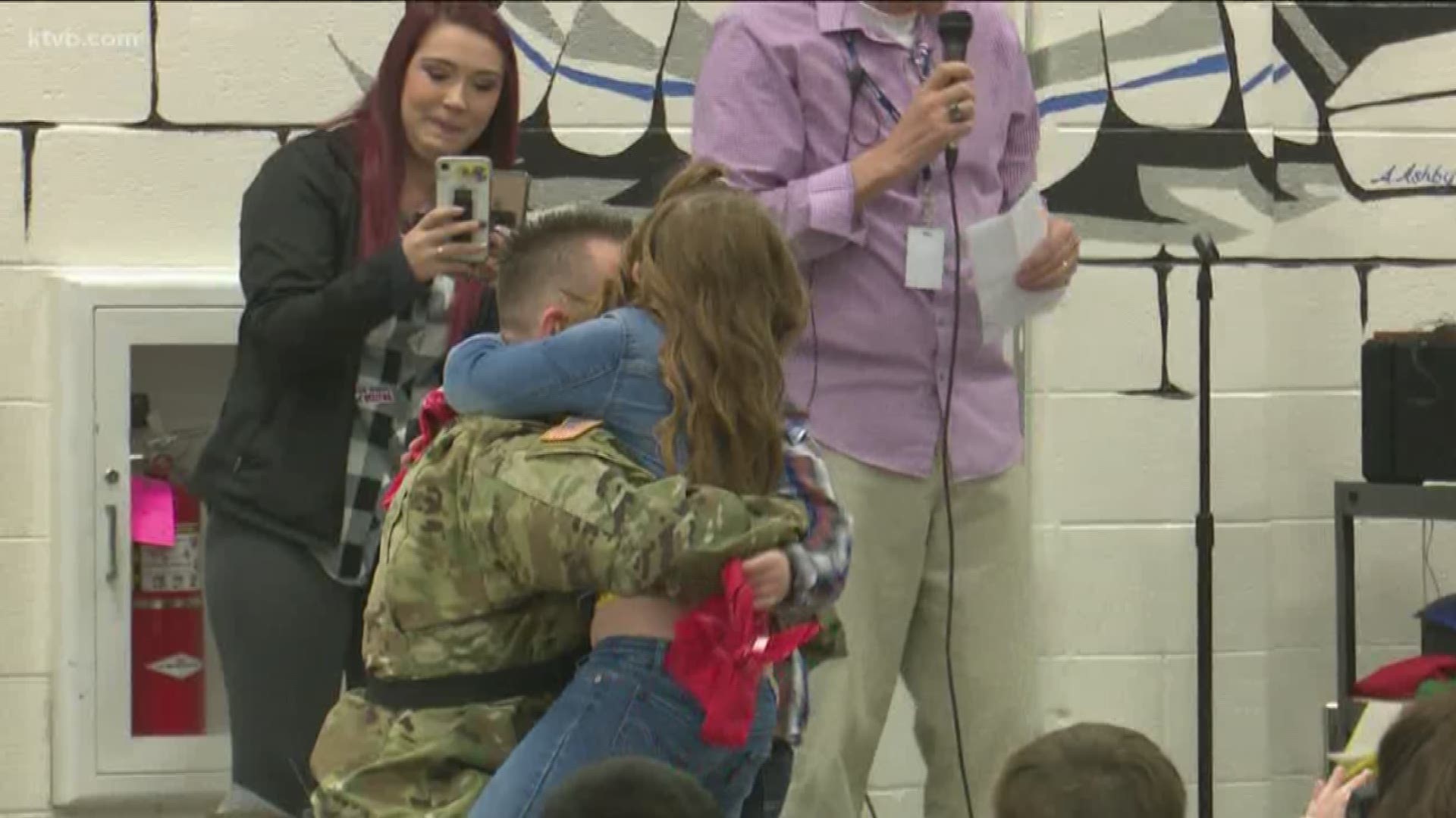KTVB captured the emotional reunion at Park Ridge Elementary School in Nampa during a student assembly.