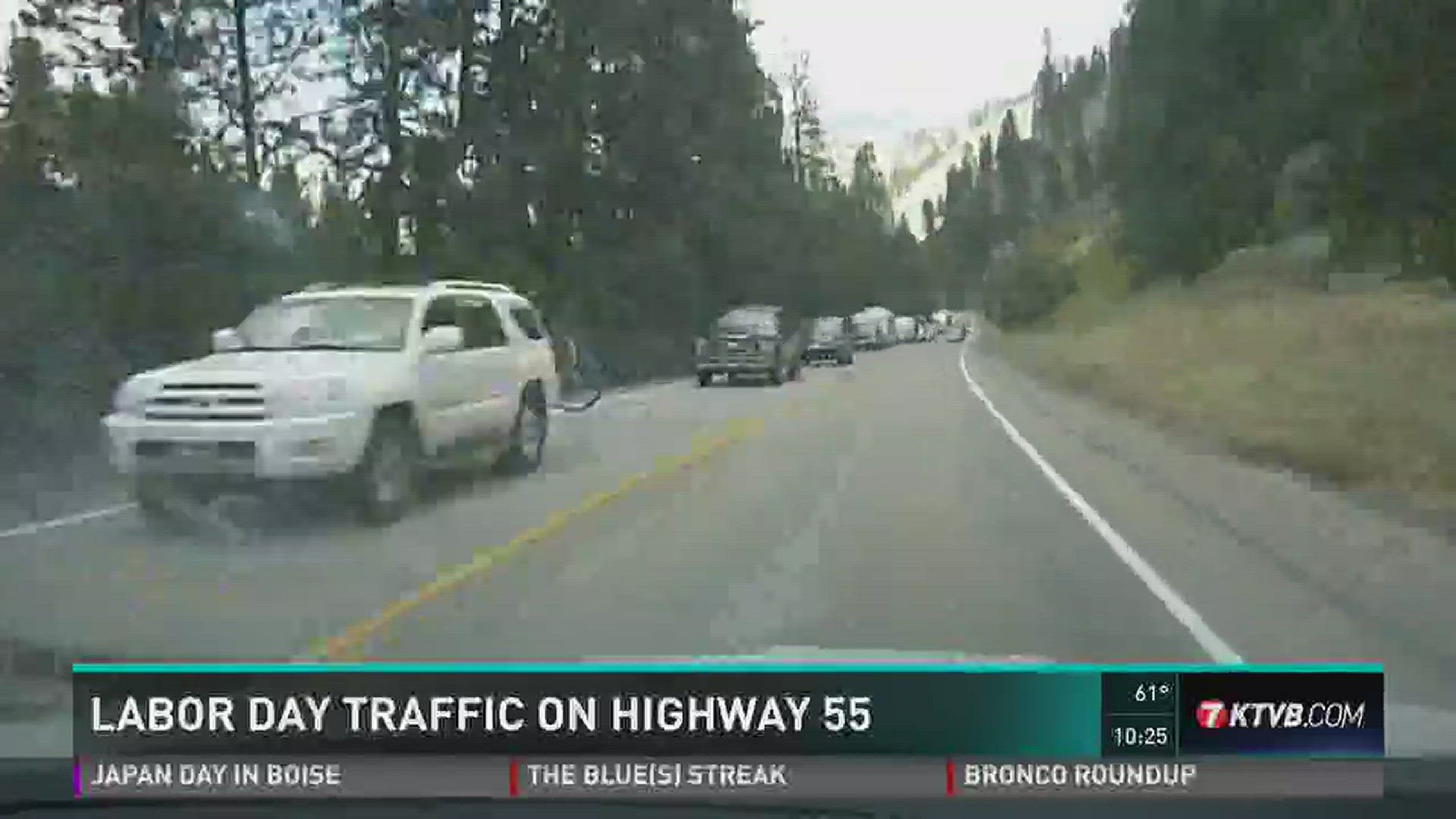 Time lapse video shows a steady stream of traffic heading down Highway 55 at the end of the Labor Day holiday.