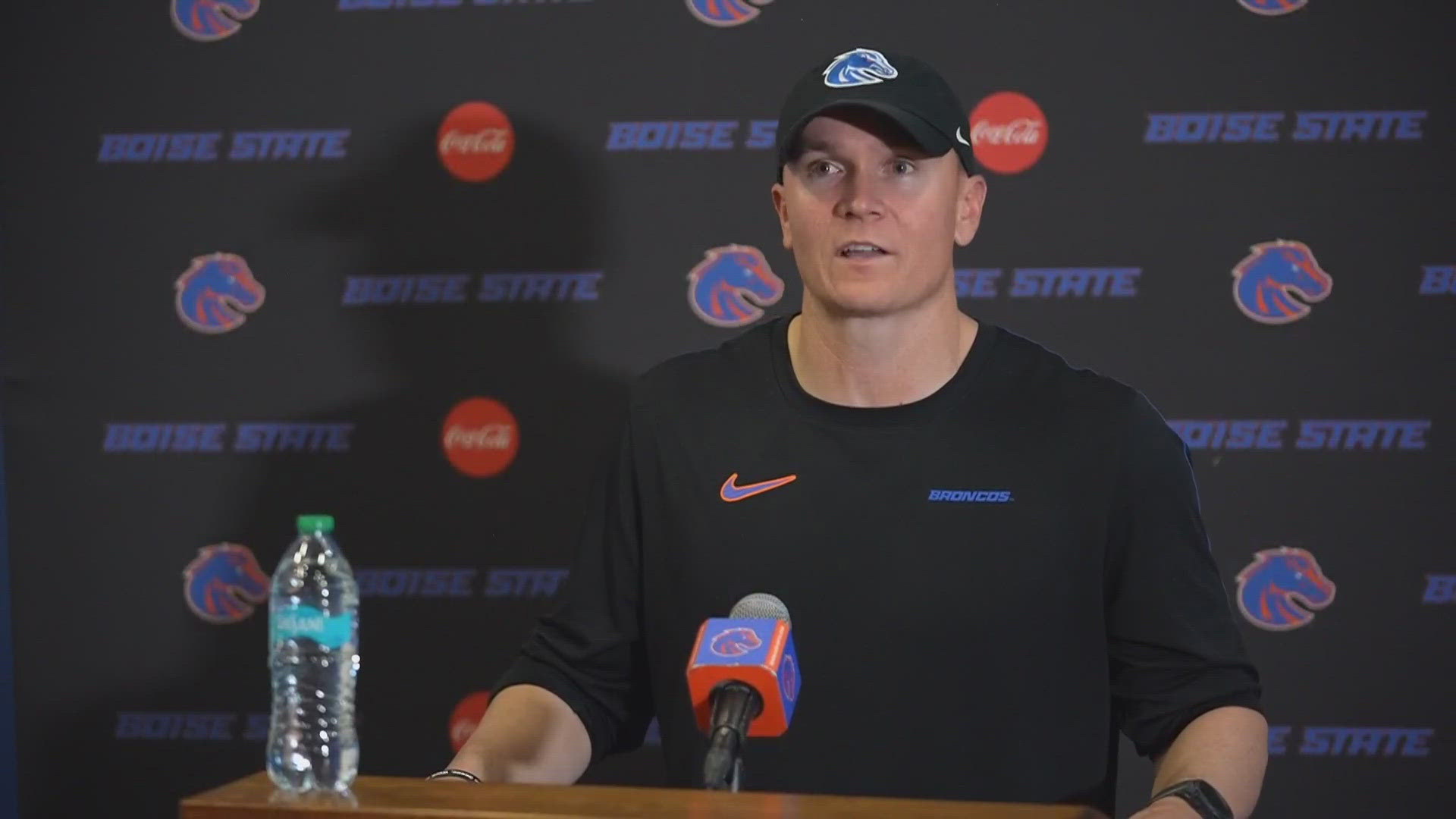 Head coach Spencer Danielson and standouts Maddux Madsen, Andrew Simpson and Jonah Dalmas meet with the media following Boise State's 62-30 win over Utah State.