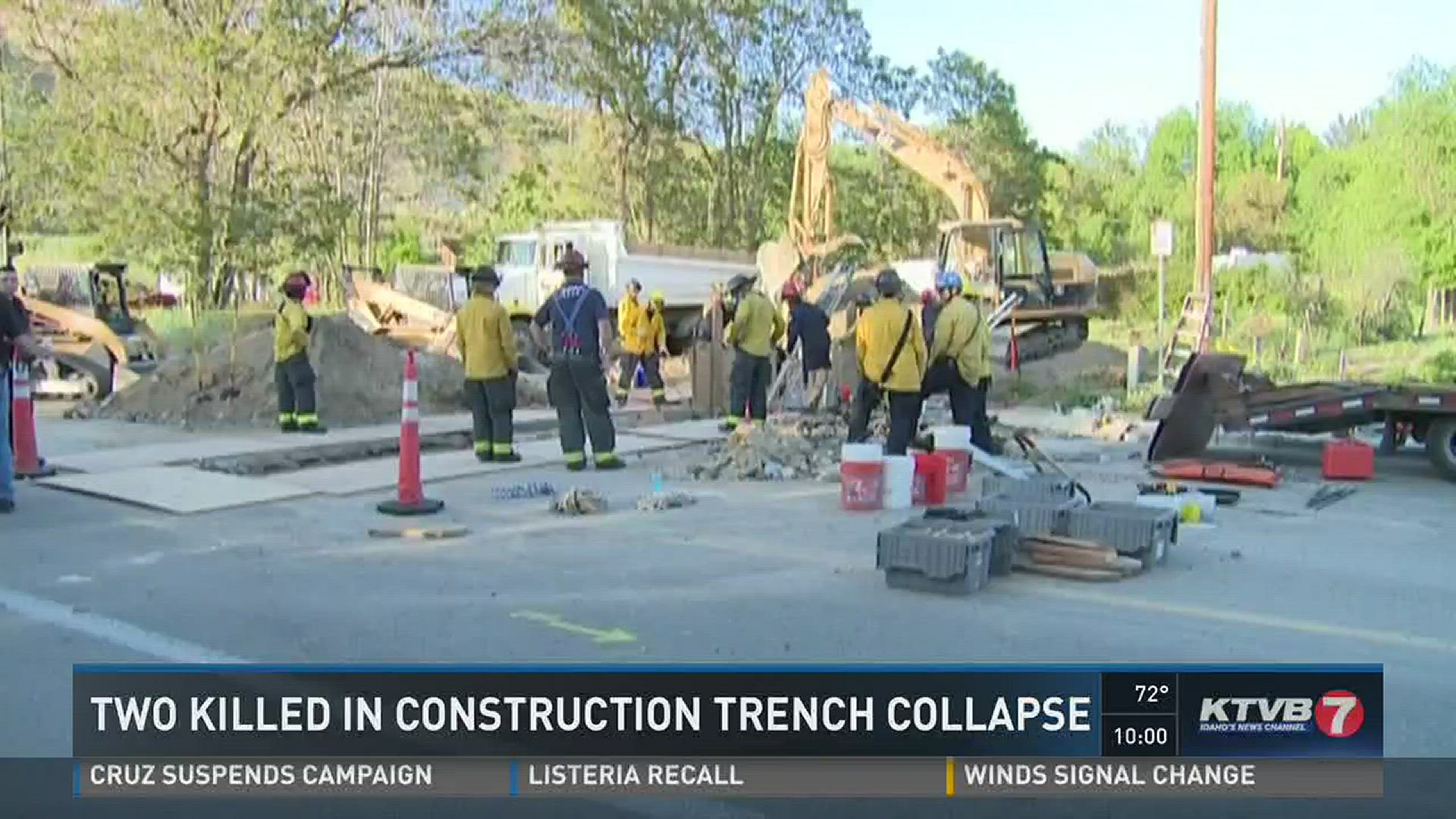 Two killed in construction trench collapse.