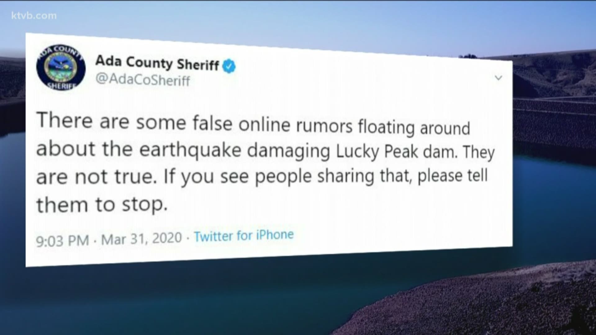 One post that made the rounds on social media said that Lucky Peak Reservoir was damaged during Tuesday's earthquake. It's not true.
