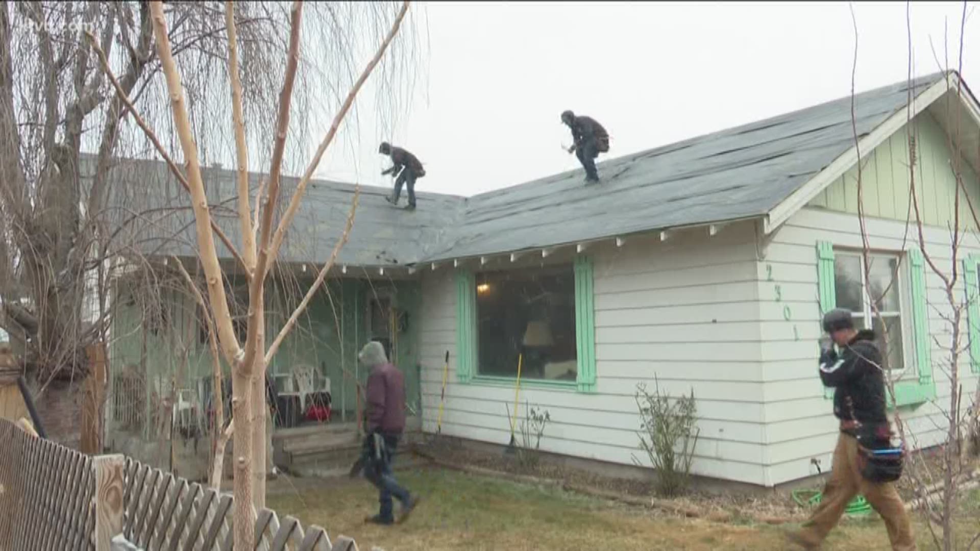 Local roofing contractor Eric Libby partnered with Habitat for Humanity to replace a Caldwell woman's roof that was near to caving in.