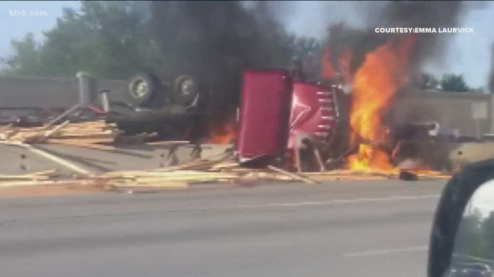 A viewer drove by the fiery crash just as a man was leaping from the truck cabin to safety.
