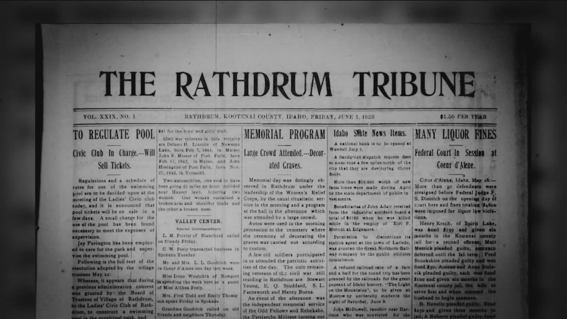 KTVB's Joe Parris takes the 208 viewers back 100 years to see what the big news was in north Idaho, via The Rathdrum Tribune.