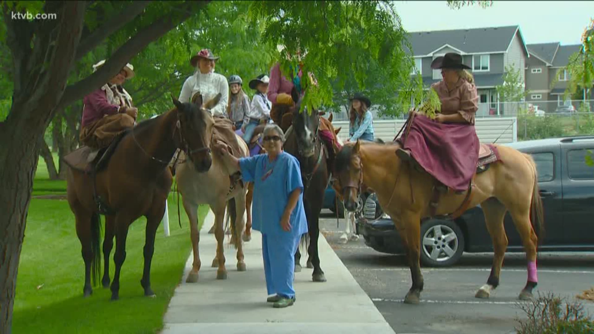 Nyssa rodeo queen Jaeden Forrey brought in 25 other rodeo queens to ride around senior care facilities.