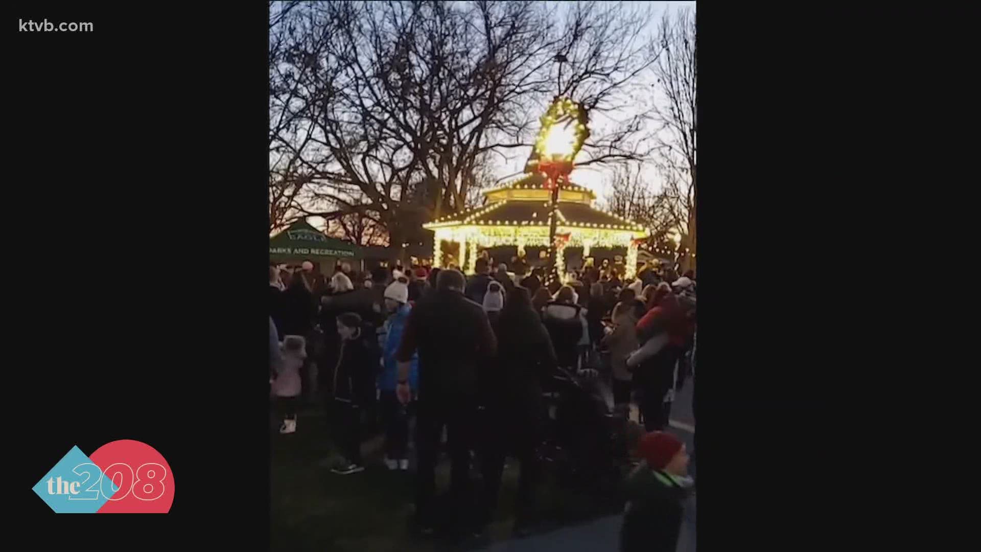 A video from the Eagle Chamber of Commerce showed hundreds of residents, many without masks, gathering for the city's annual tree lighting event.