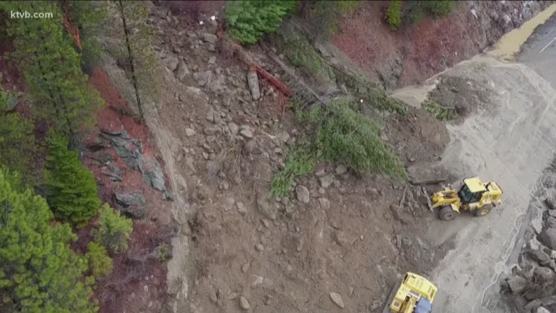 Idaho Transportation Department crews are working to clear the massive slide from the highway.