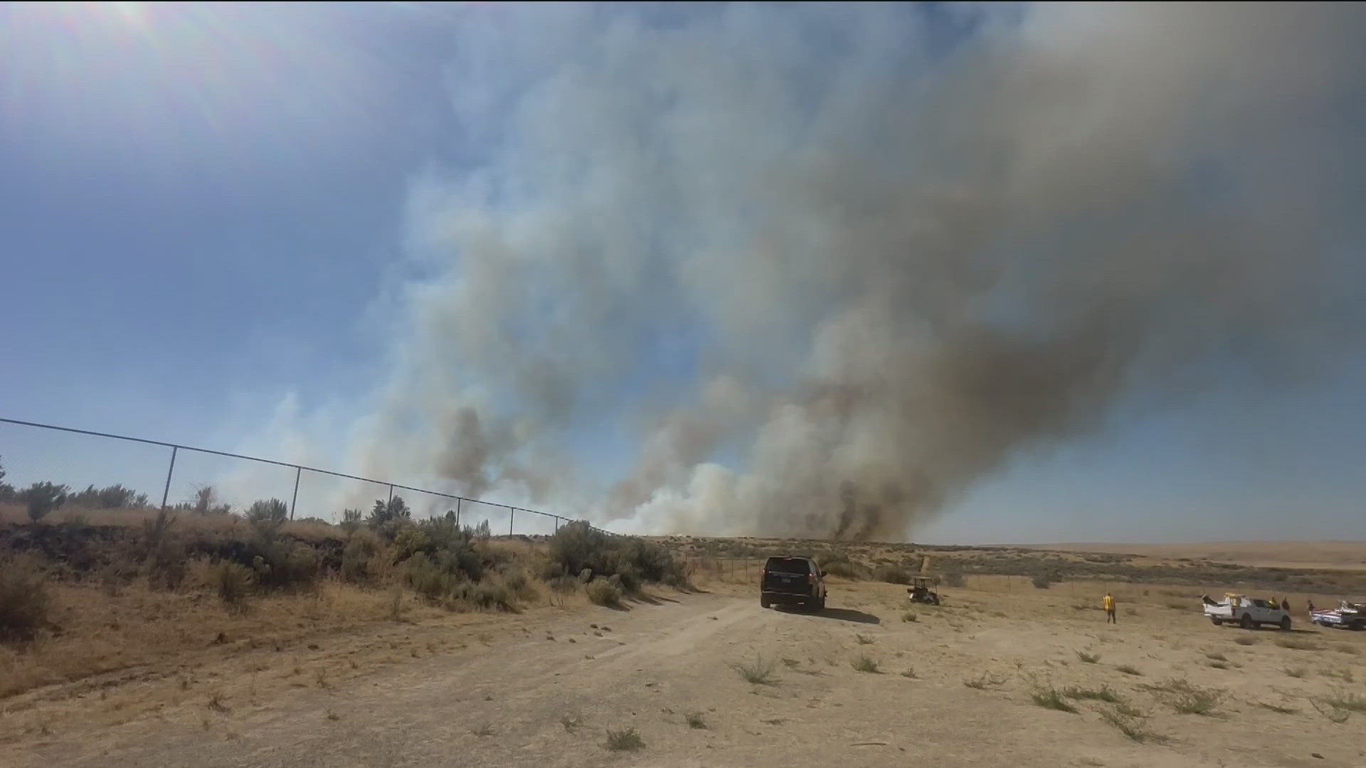 The fire broke out on Tuesday around 1:30 p.m. along Highway 16. It has burned roughly 50 acres and is not threatening structures.