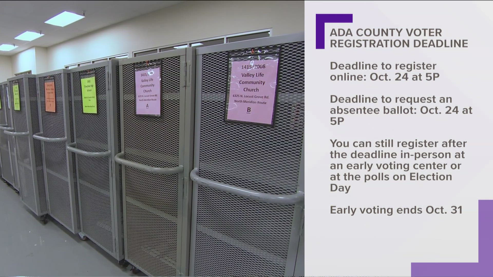Oct. 24 at 5 p.m. is last day to register online or request absentee ballot. In-person registration still available through Election Day.