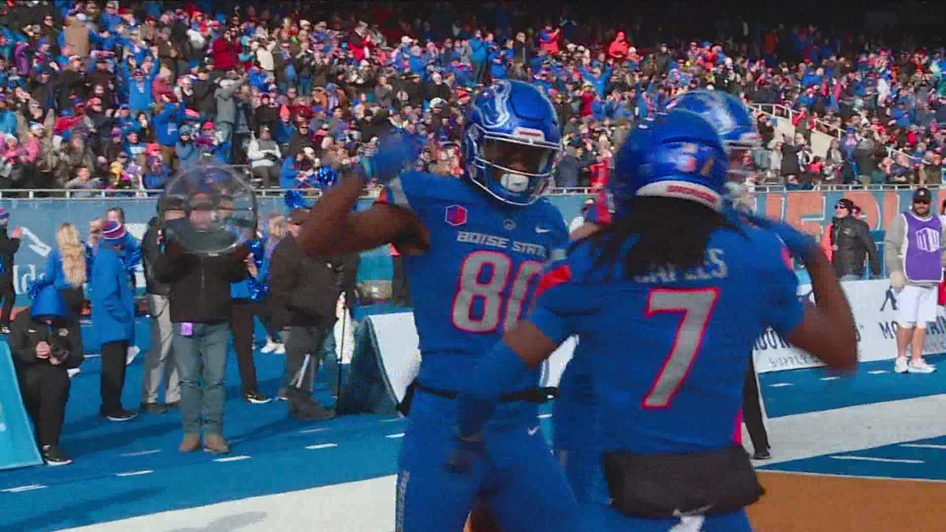Boise State sent its seniors off in style on The Blue Friday, defeating Utah State 42-23. The Broncos finish the regular season 8-0 in Mountain West play.