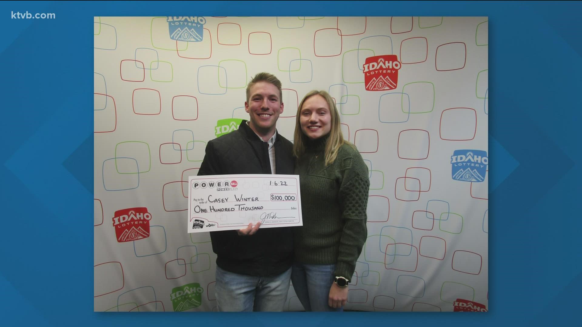 Casey Winter, a local firefighter, and his girlfriend won $100,000 from Monday’s Powerball drawing.