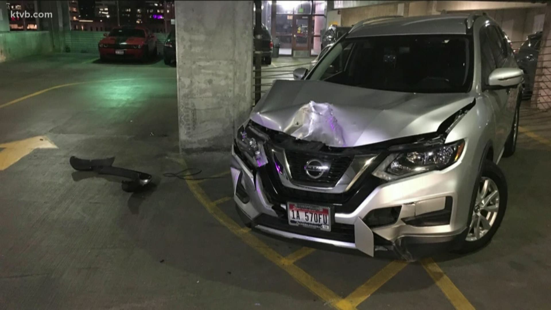 The driver of a yellow Ford Mustang struck 11 vehicles in a downtown Boise parking garage before fleeing the scene on Friday night.