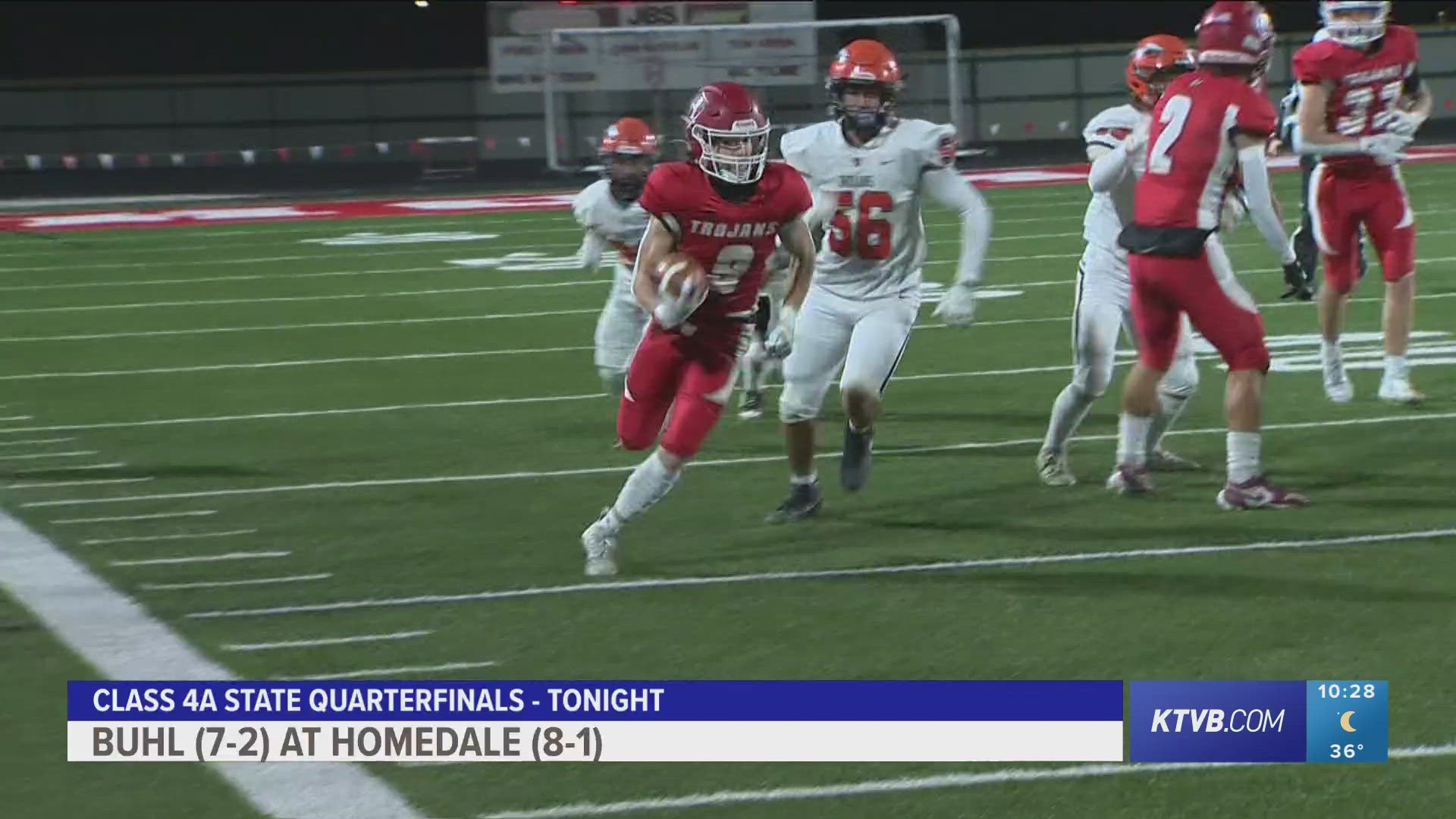 Homedale (9-1) is headed to the 4A state semifinals after claiming a 35-9 win at home Friday night against Buhl (7-3). 