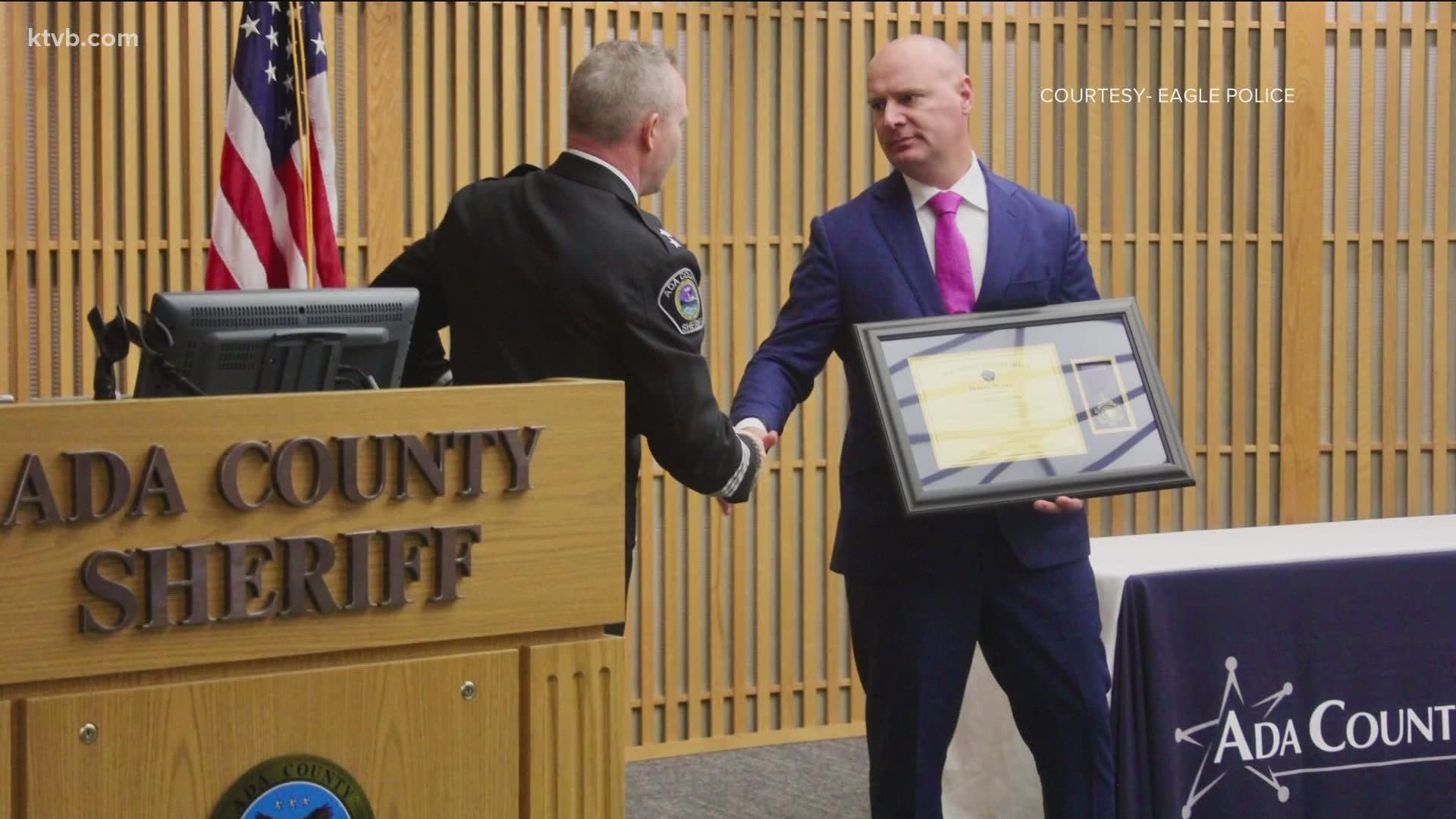 The Ada County Sheriff on Wednesday presented a Purple Heart to Deputy Brandon Austin.