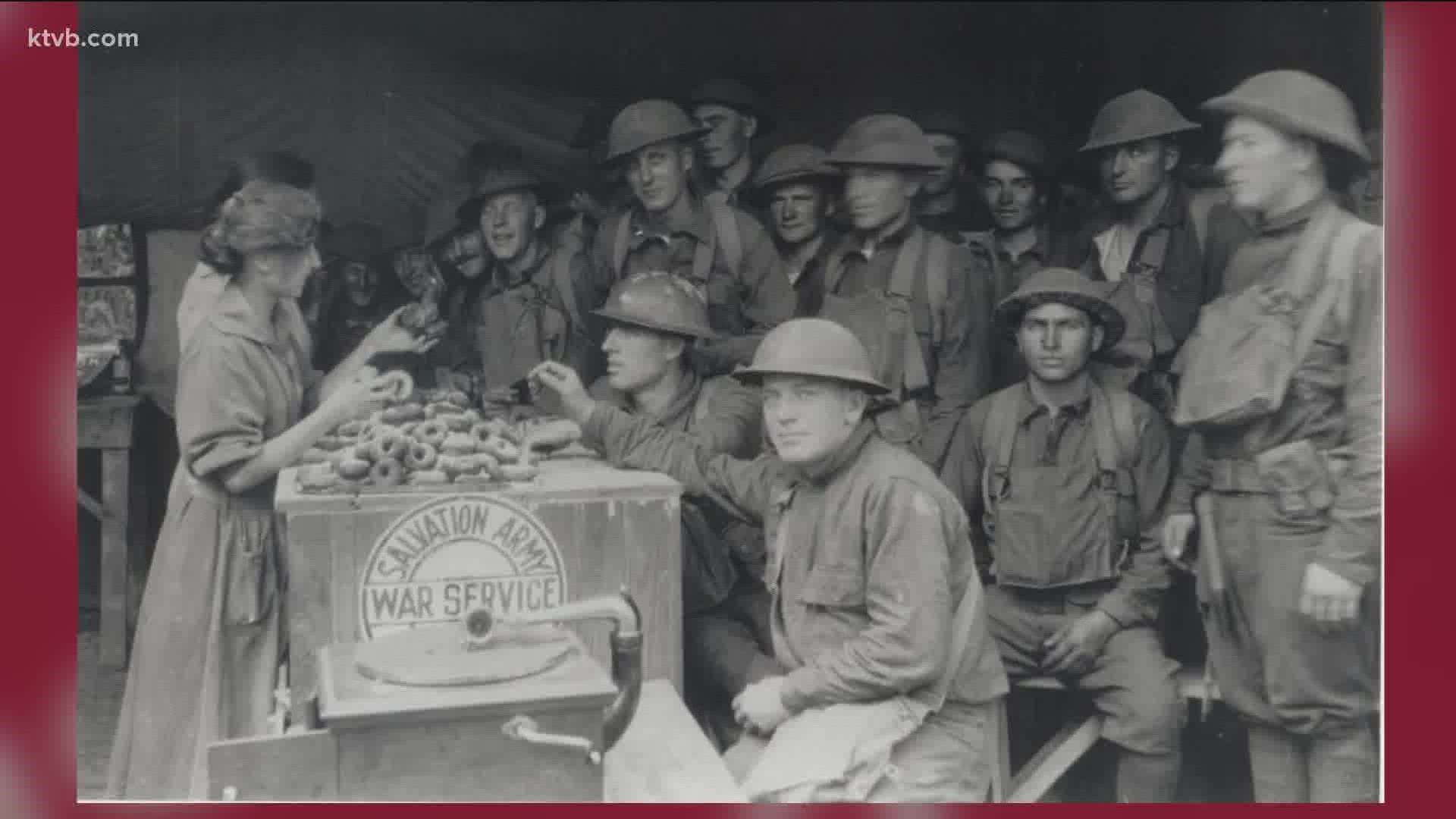 Volunteers with The Salvation Army, known as "Donut Lassies," served American troops on the front lines in France in 1917 with sweet treats, like doughnuts.