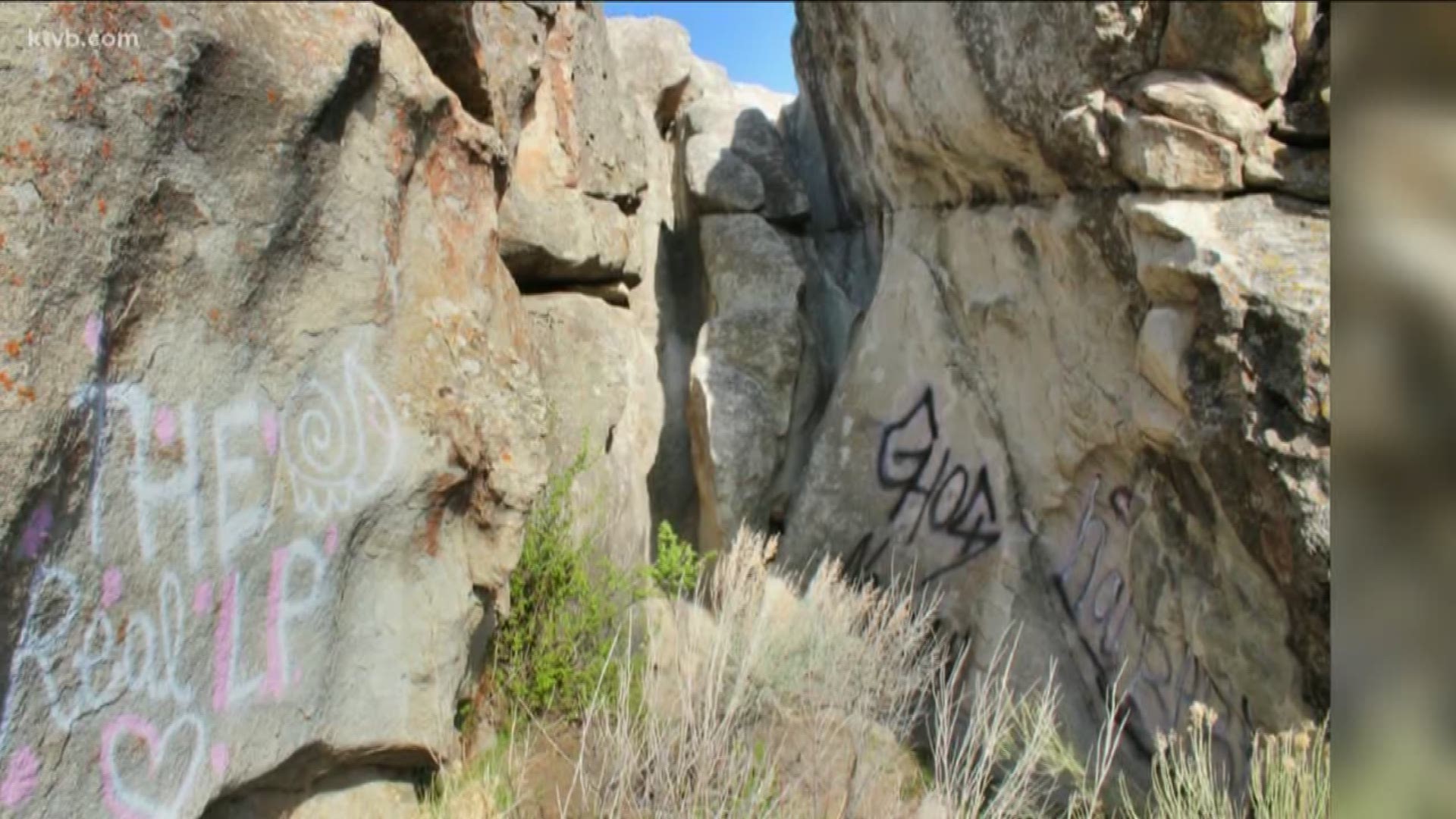 Authorities are looking for the people who vandalized emigrant signatures and prehistoric pictographs at Camp Rock.