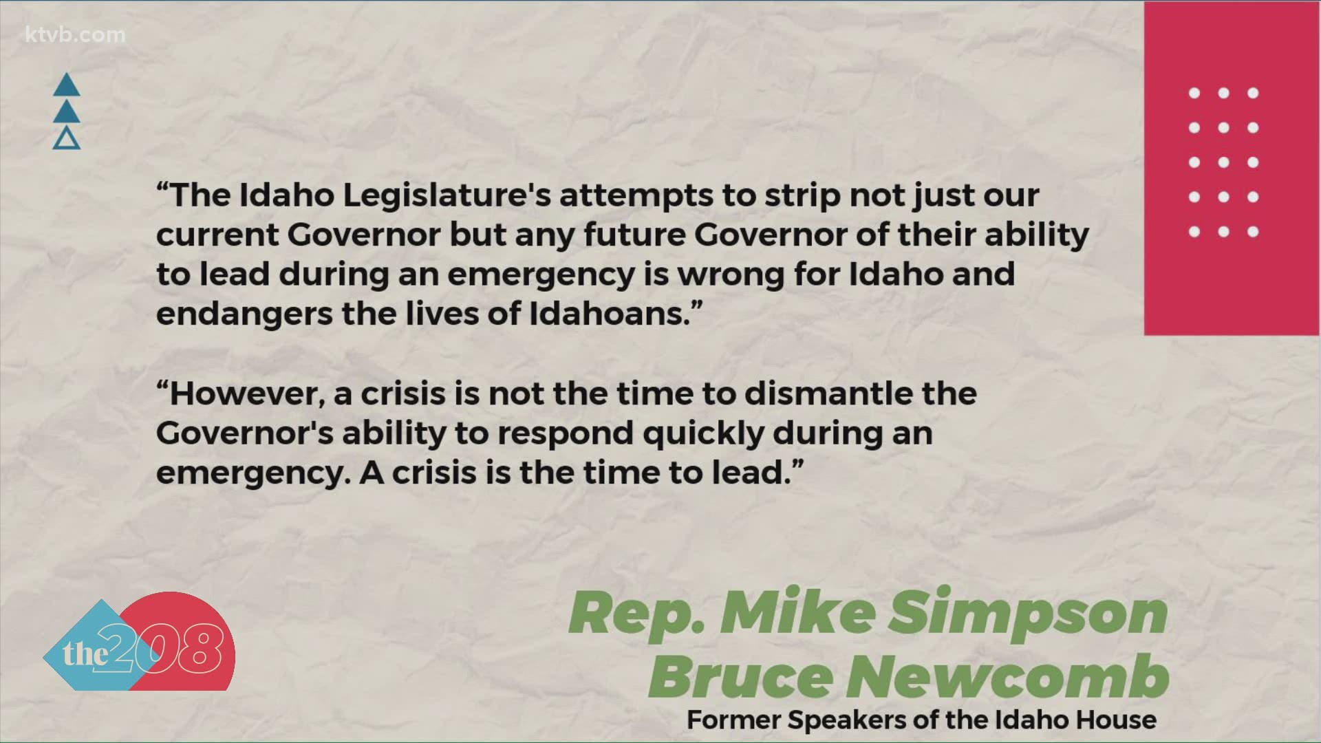 The two former speakers of the Idaho House urged lawmakers to reconsider legislation to limit the governor's authority during time of emergencies.