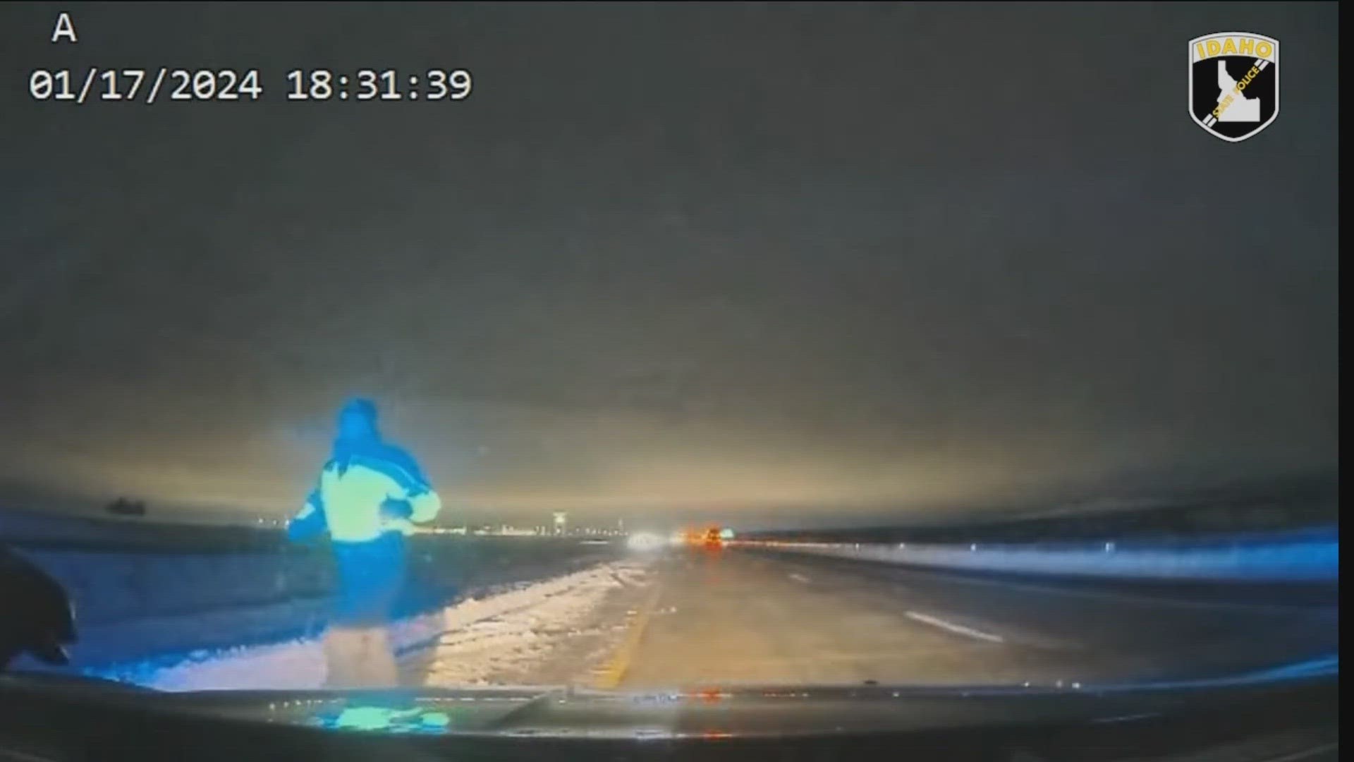 To remind the public of road safety, the Idaho State Police shared a video of a trooper working when a semi-truck almost hit him.