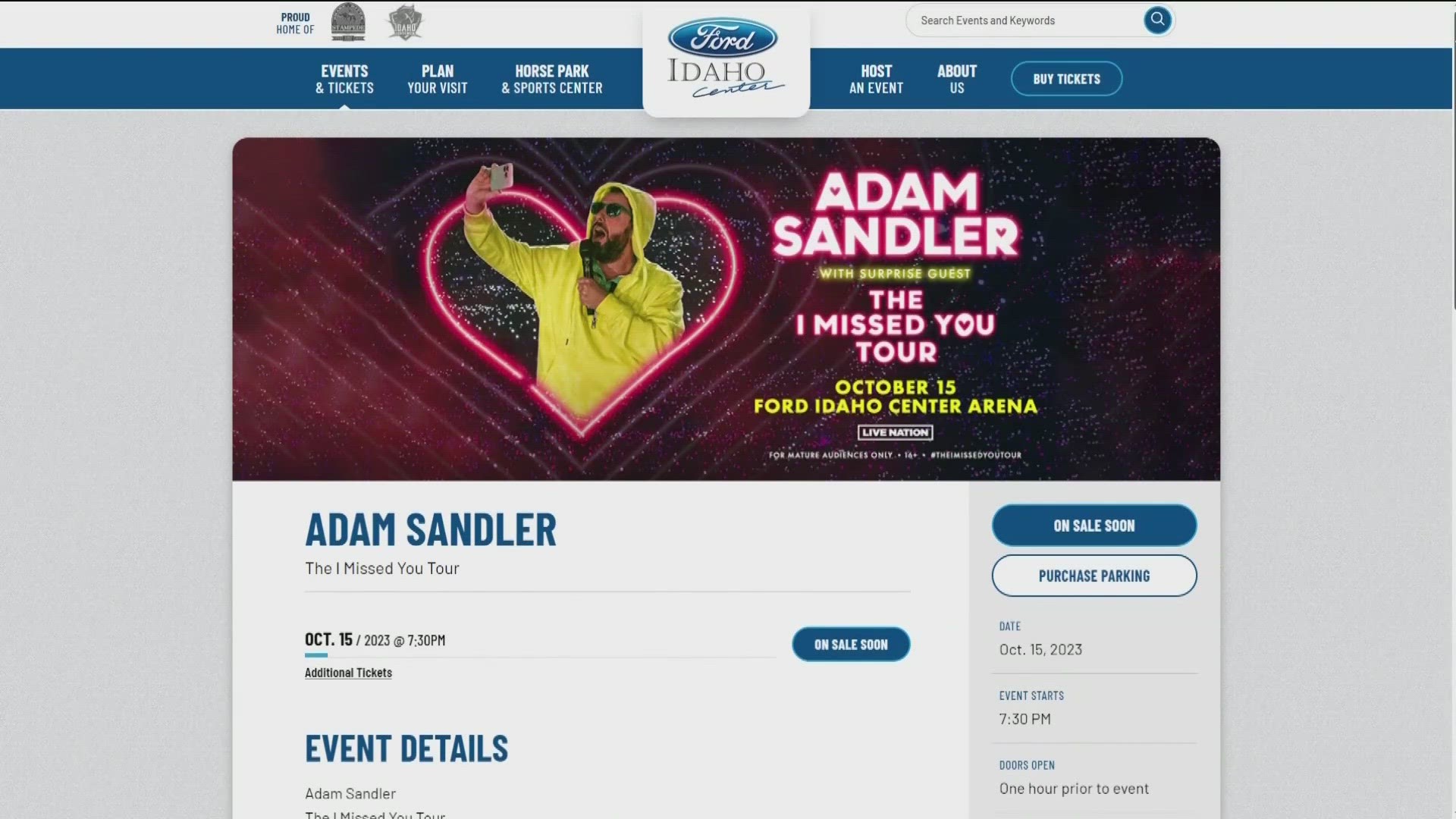 adam sandler tour nampa idaho