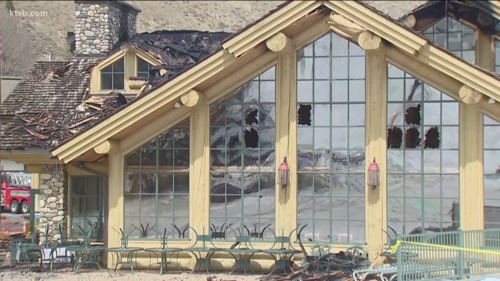 Warm Springs Lodge massively damaged by fire.